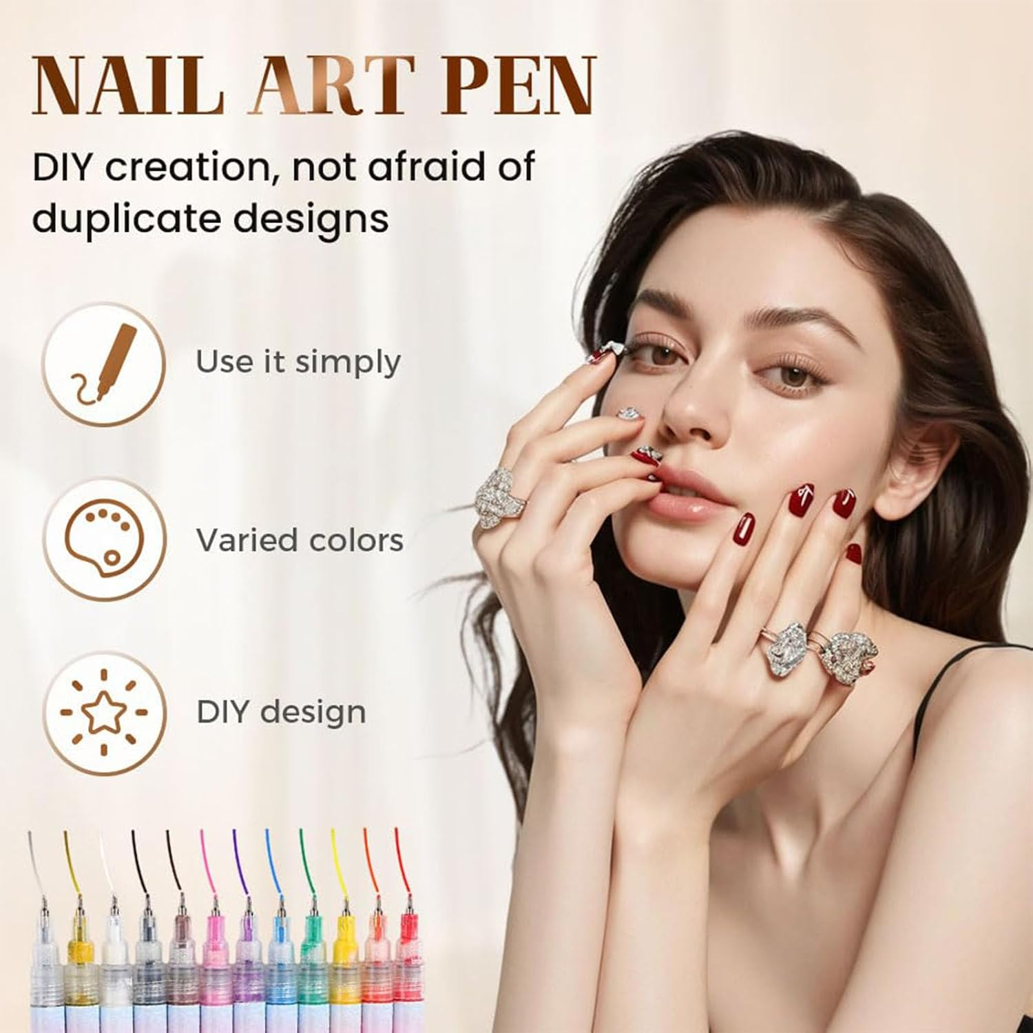 12 Colors Nail Art Pens Set, Nail Art Markers Polish Pen, Point Graffiti Dotting Pen Drawing Painting Liner Brush for Beauty Adorn Manicure Tools (12PCS) image number 2