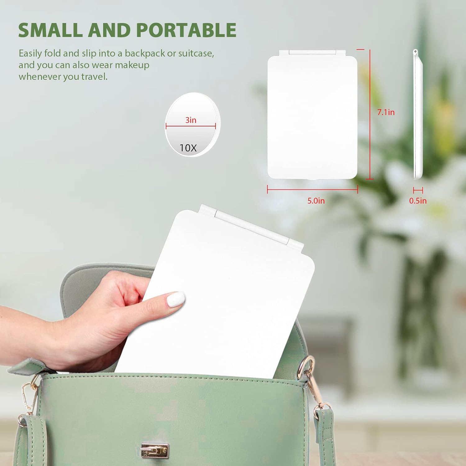 Makeup Mirror with 10X Magnifying Mirror, Vanity Travel Mirror with 48Leds, 3 Color Lighting, Rechargeable 800Mah Batteries, Portable Ultra Slim Lighted Makeup Mirror, Travel Essentials for Women