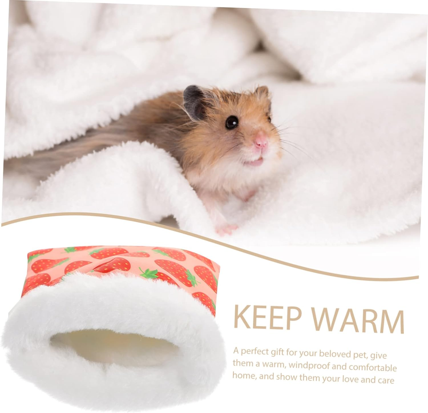 Hamster Winter Hideout Cotton Sleeping Bed Strawberry L Size Warm Sleep Pouch for Small Pets Guinea Pigs Chinchillas Sugar Gliders Hedgehogs Squirrels image number 2
