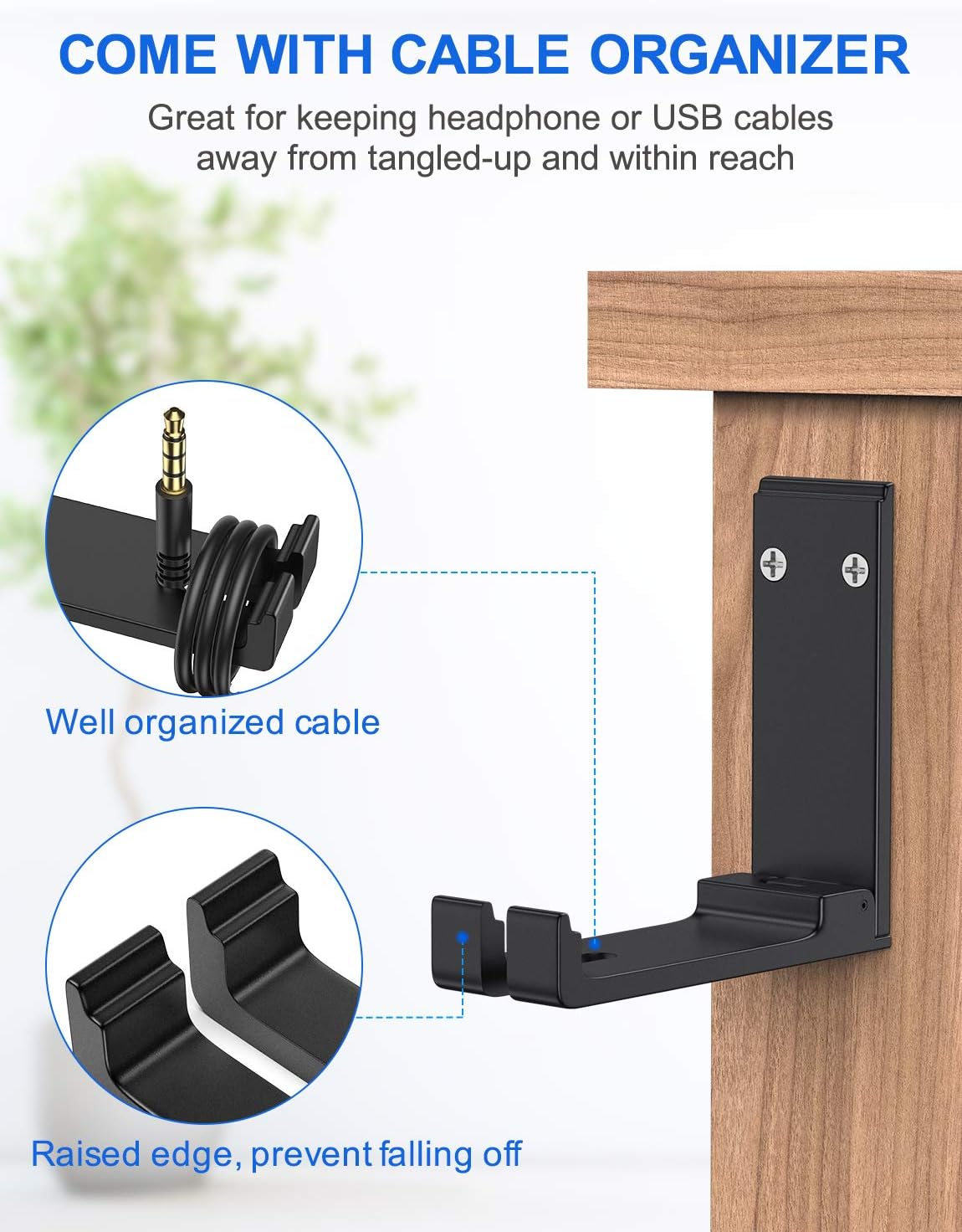 Foldable Headphone Hanger Holder Mount, Link Dream Aluminum Headset Hook Strong 3M Adhesive Headphone Hanger Mount with Cable Organizer for All Headphones - Space Saving Design (Black) image number 1