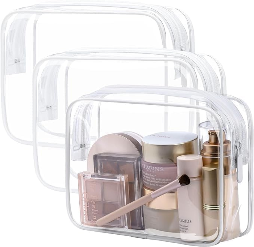 MKUCCD 3Pcs Transparent Toiletry Bag, Transparent Cosmetic Bag with Zipper, TSA Certified Travel Bag, Women'S Travel Cosmetic Bag, Transparent PVC Bag, Portable Travel Duffel Bag (2White 3 Pack)