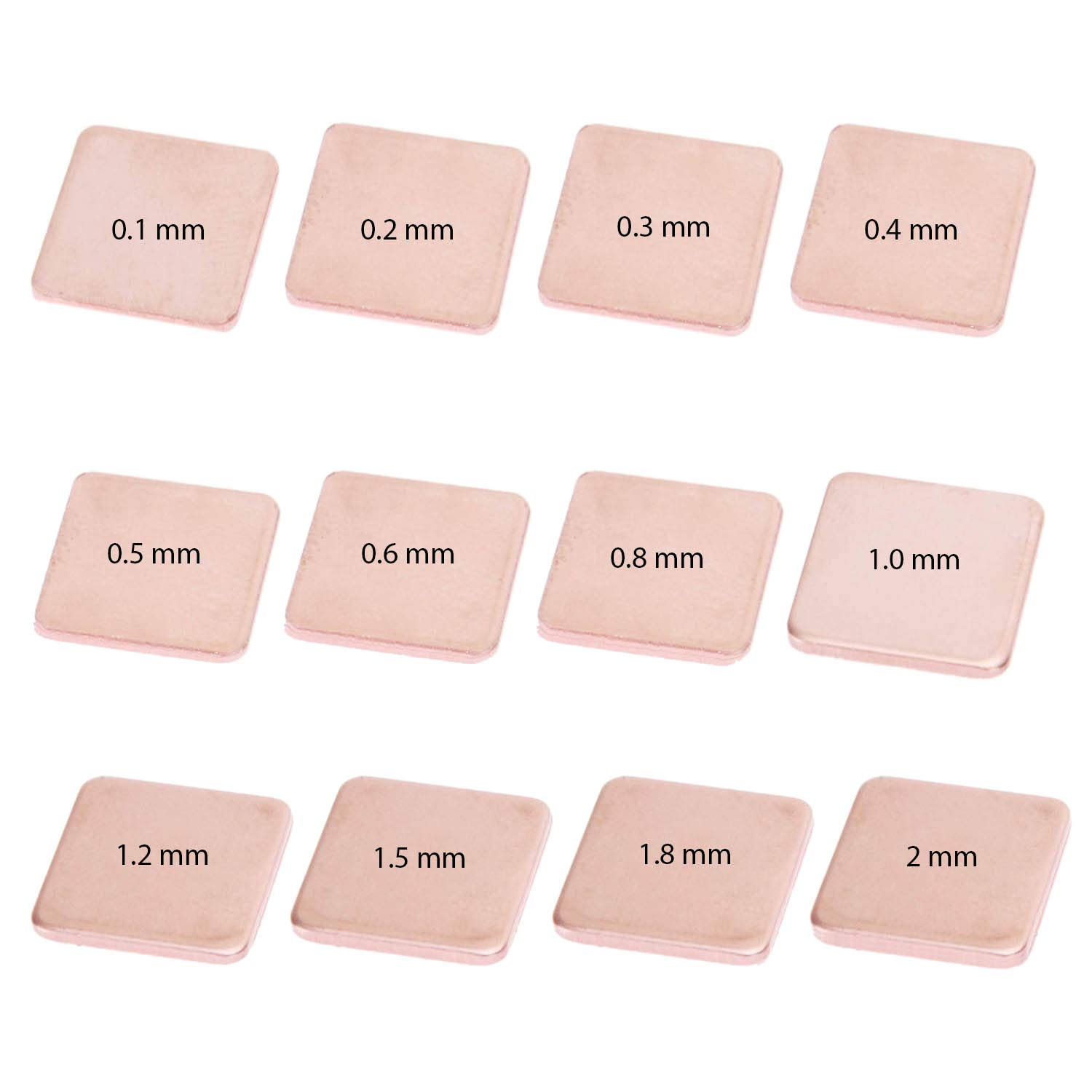 Easycargo 100Pcs 12 Sizes 15Mm Copper Shim Thermal Pad Kit 0.1Mm 0.3Mm 0.4Mm 0.5Mm 0.6Mm 0.8Mm 1Mm 1.2Mm 1.5Mm 1.8Mm 2Mm 3Mm, Cooler Heatsink for Cooling CPU GPU VGA RAM Nvme M.2 image number 4