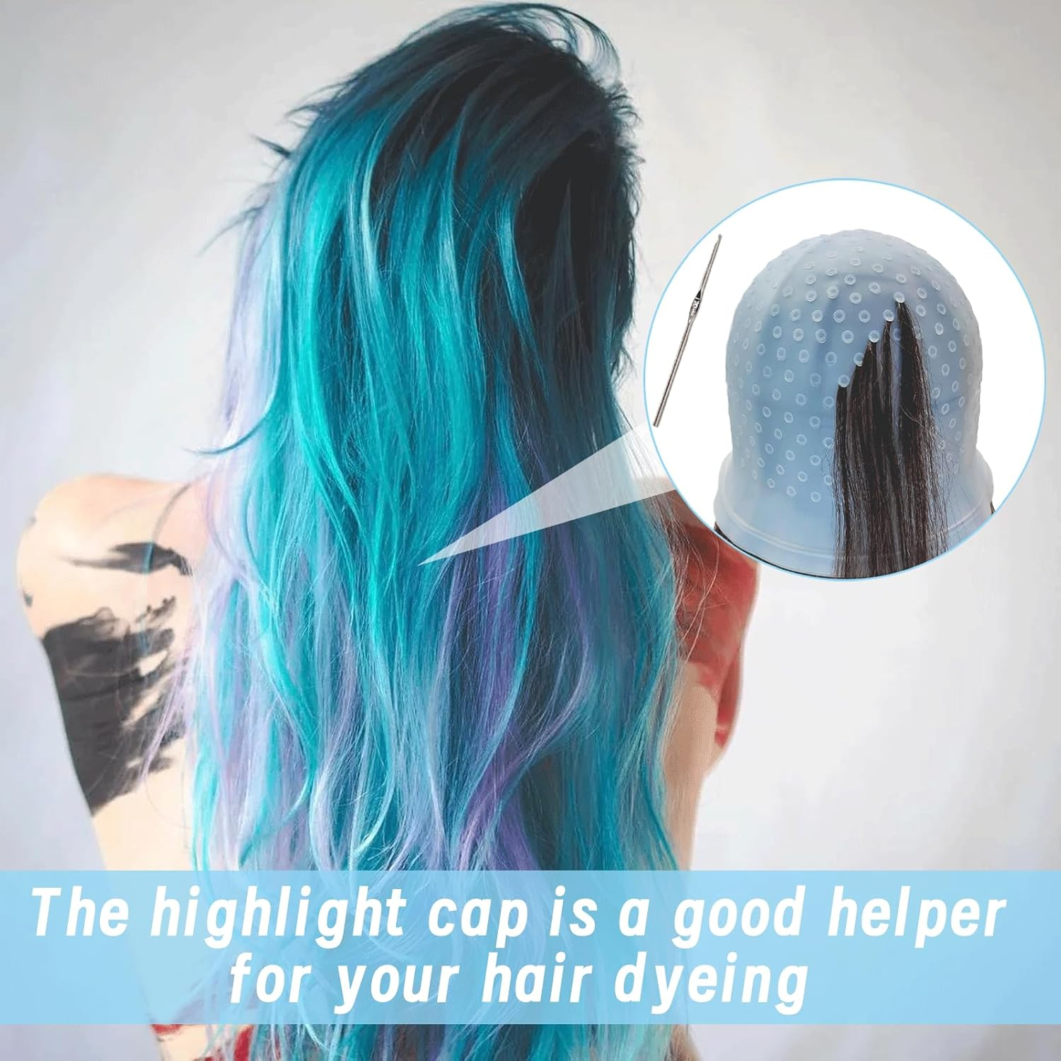 Pack of 2 Highlight Caps, Silicone Hair Highlight Cap, Highlights Cap, Highlight Cap, Highlight Cap, Highlight Cap, Highlight Hood with Needle and Holes, Reusable, for Professional Salon and Home Hair image number 3