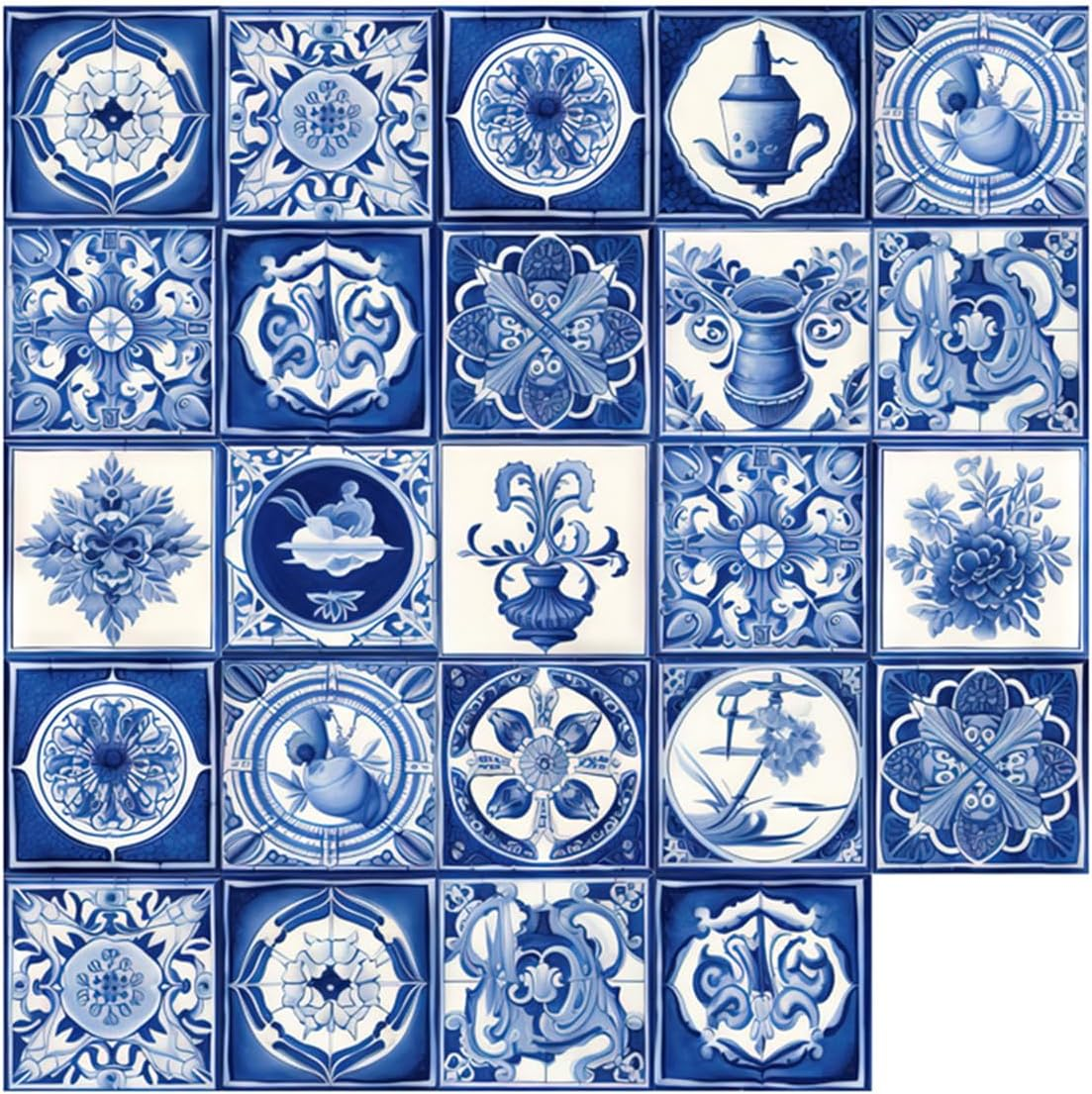 Tile Stickers, 24PCS Retro Decorative Peel and Stick Moroccan Self Adhesive Tile, Waterproof Oil-Proof Kitchen Backsplash Stickers for Bathroom (Type 3, 20 X 20Cm)