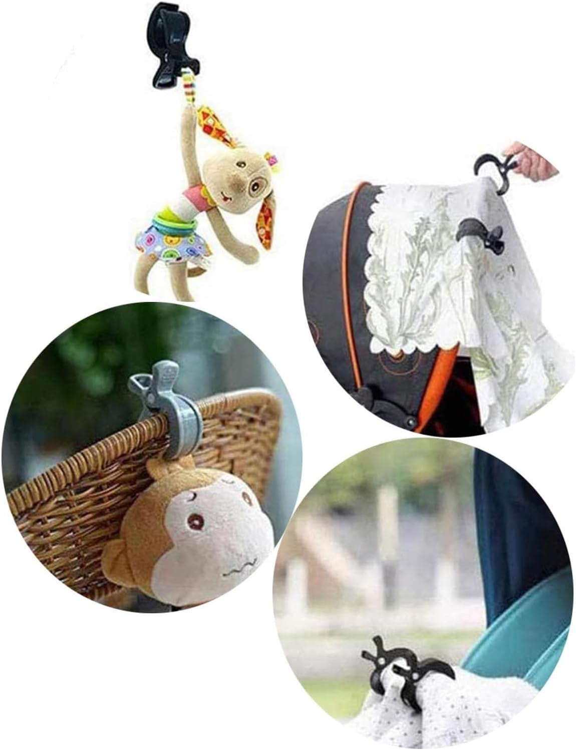 6 Pack Universal Stroller Pegs,Canopy & Nursing Cover,Toy Holder & Blanket,Pram Clips for Muslin Sun Shade, Car Seat & Buggy Accessory(Black) image number 2