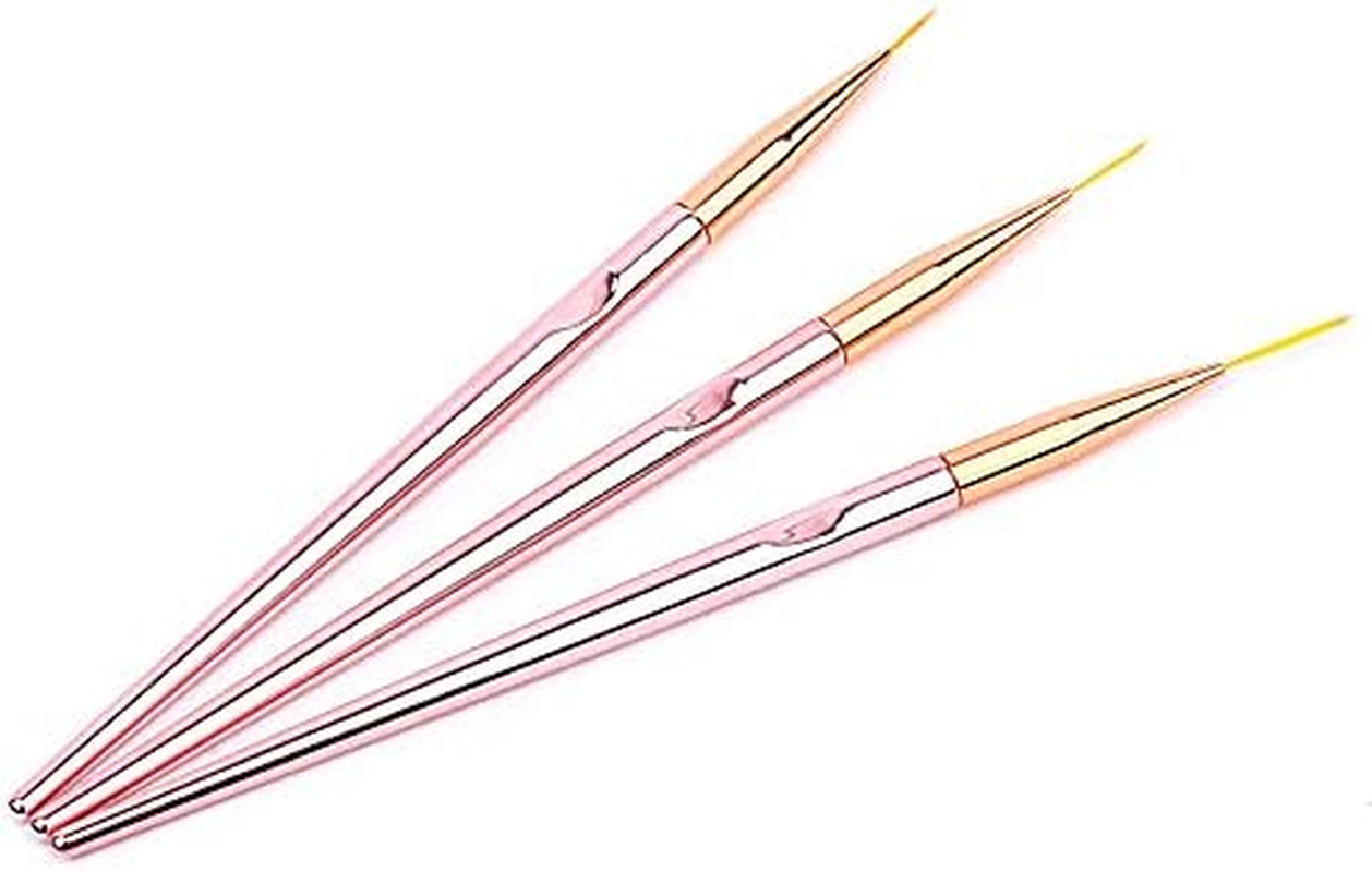 FULINJOY 3 Pcs Rose Gold Nail Art Liner Brushes Set, UV Gel Acrylic Application Nail Pens Nail Art Designs Tools(10Mm/15Mm/20Mm) image number 3
