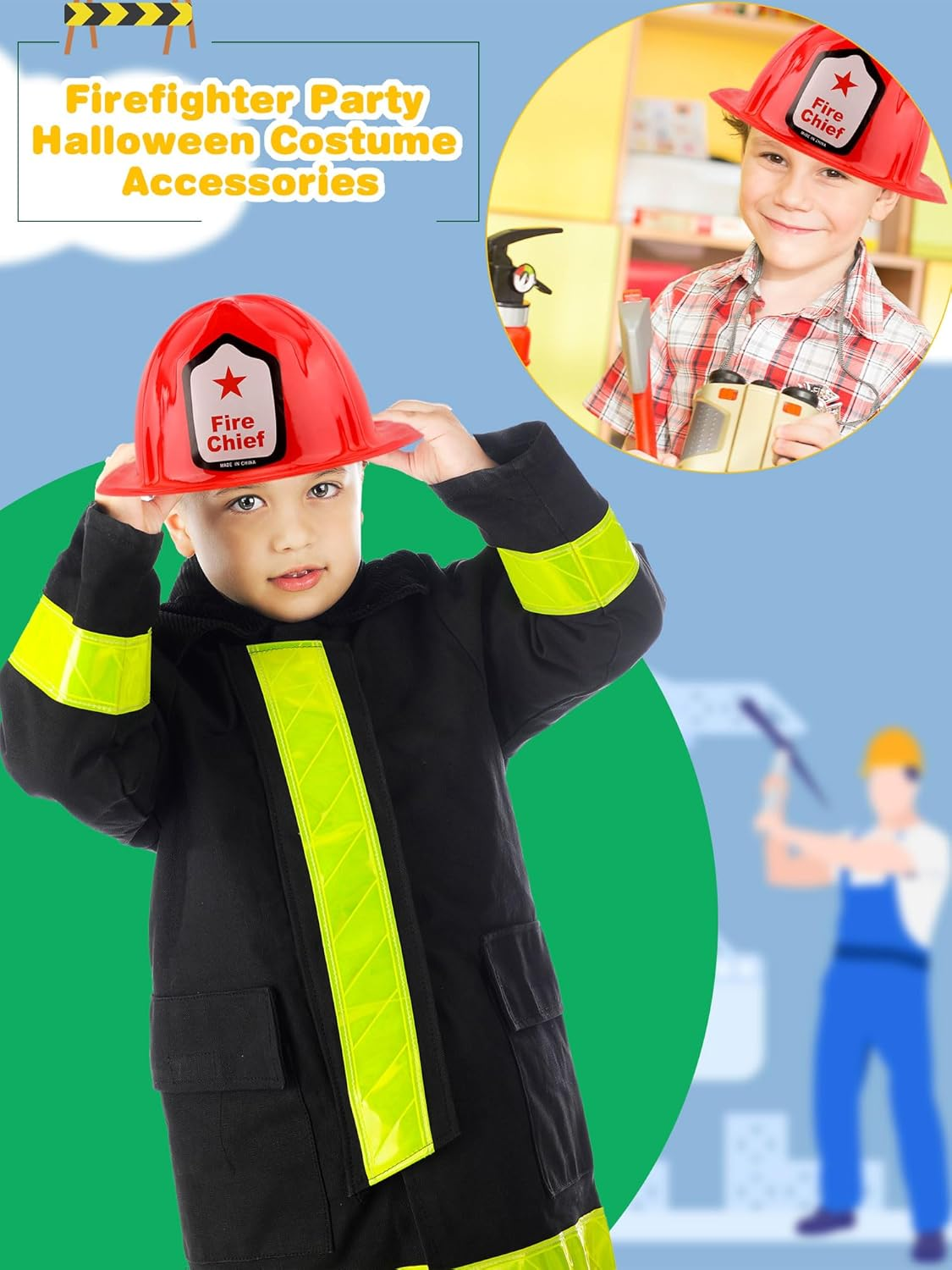 30 Pack Kids Firefighter Hat Bulk Plastic Firefighter Helmet Fire Chief Hard Hat for Boys Girls Halloween Cosplay image number 5