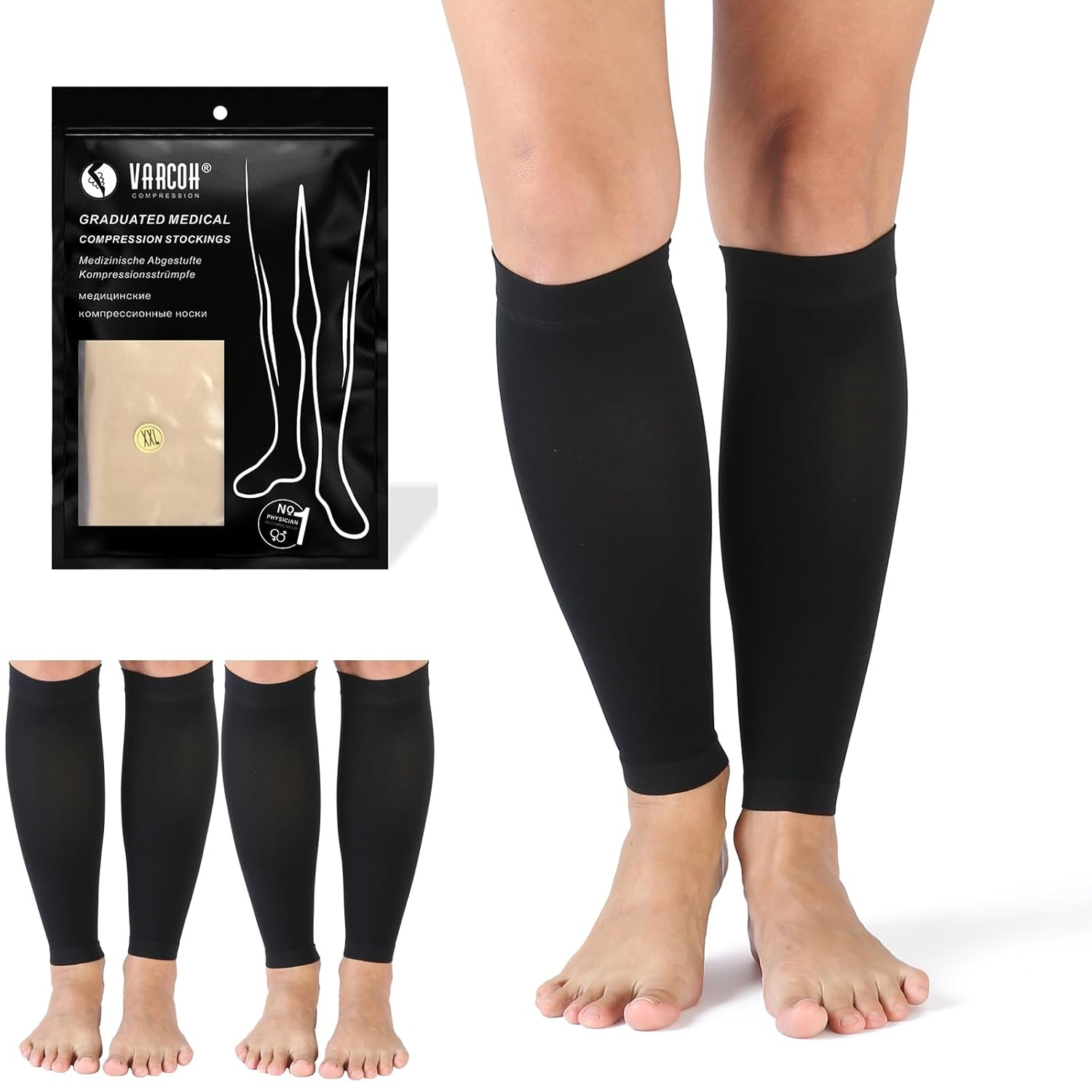 VARCOH (2 Pairs) Compression Socks for Women, Calf Compression Sleeves Men 20-30 Mmhg,Calf Compression Sleeves for Women, Graduated Varicose Veins,Indicated for Swelling, Cycling
