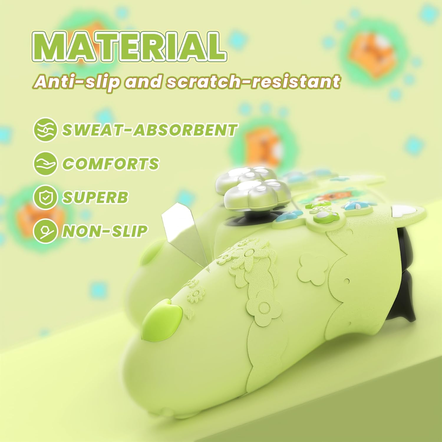 Playvital Cute Spring Lesser Panda Silicone Cover for Ps5 Controller with Joystick Cap and Sticker, Anti-Grip Shockproof Skin, Compatible with Charging Station, Eustoma Green image number 1