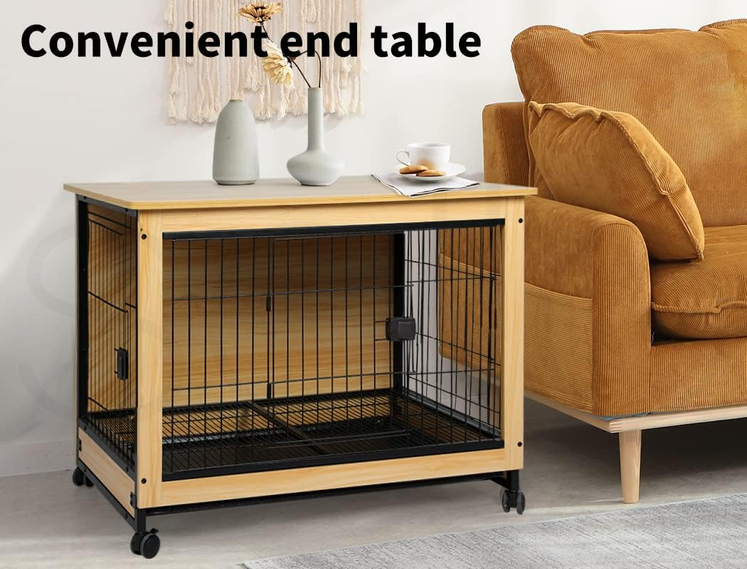 Pawz Wooden Wire Dog Kennel Side End Table Steel Puppy Crate Indoor Pet House L image number 2