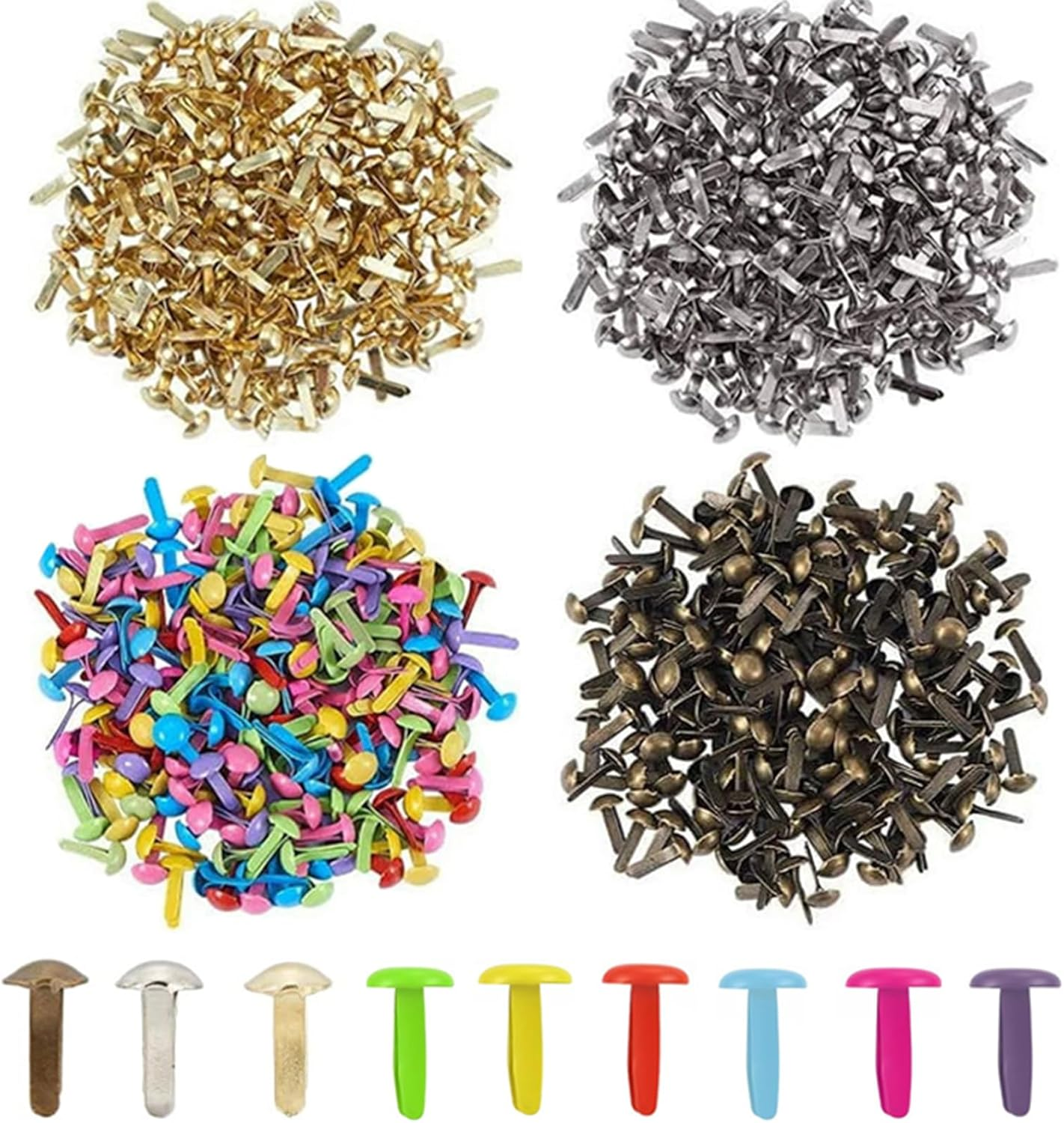 400PCS Split Pins, Betterjonny Coloured Paper Fasteners round Metal Head Mini Brads with Double Toe Studs for Art Decorative Scrapbooking DIY Paper Craft School Accessoires(18 * 8Mm)