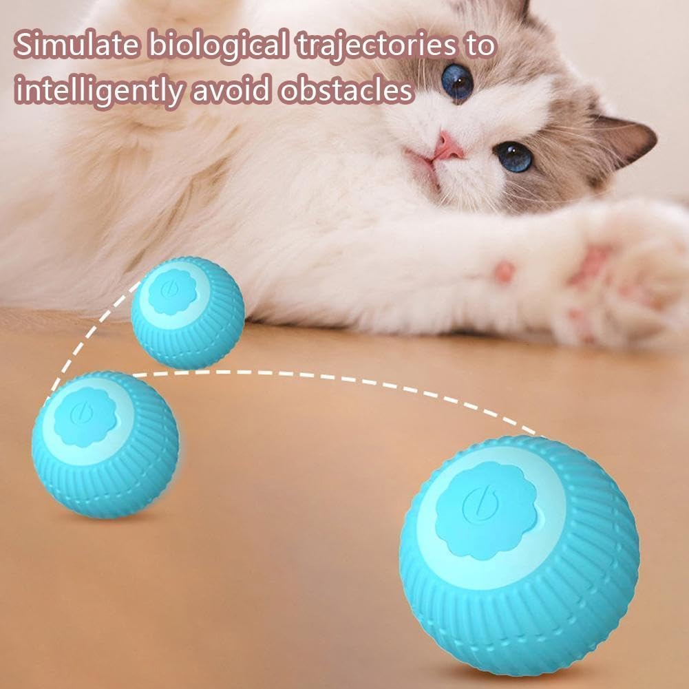 NEOVSUNY Cat Toy Electric Cat Ball, Interactive Cat Toy Ball, Cat Toy Self-Employment Automatic USB 360&deg; Rollball Intelligence Cat Toy for Cats (Pink2) - Blue 2 image number 6