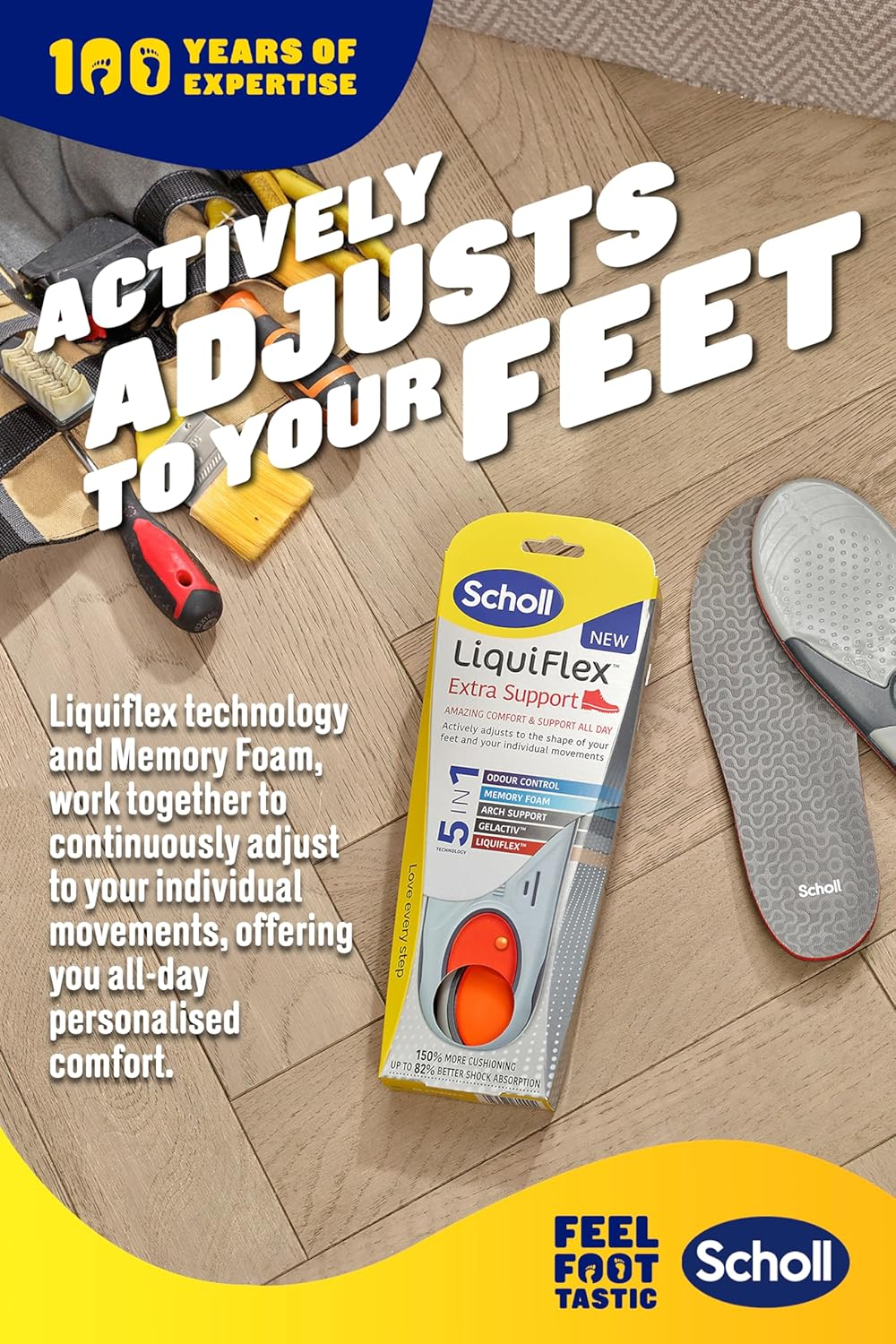 Scholl Liquiflex Extra Support Insole, Enhanced Cushioning & Arch Support for Foot Pain Relief, Size 8-12 image number 5