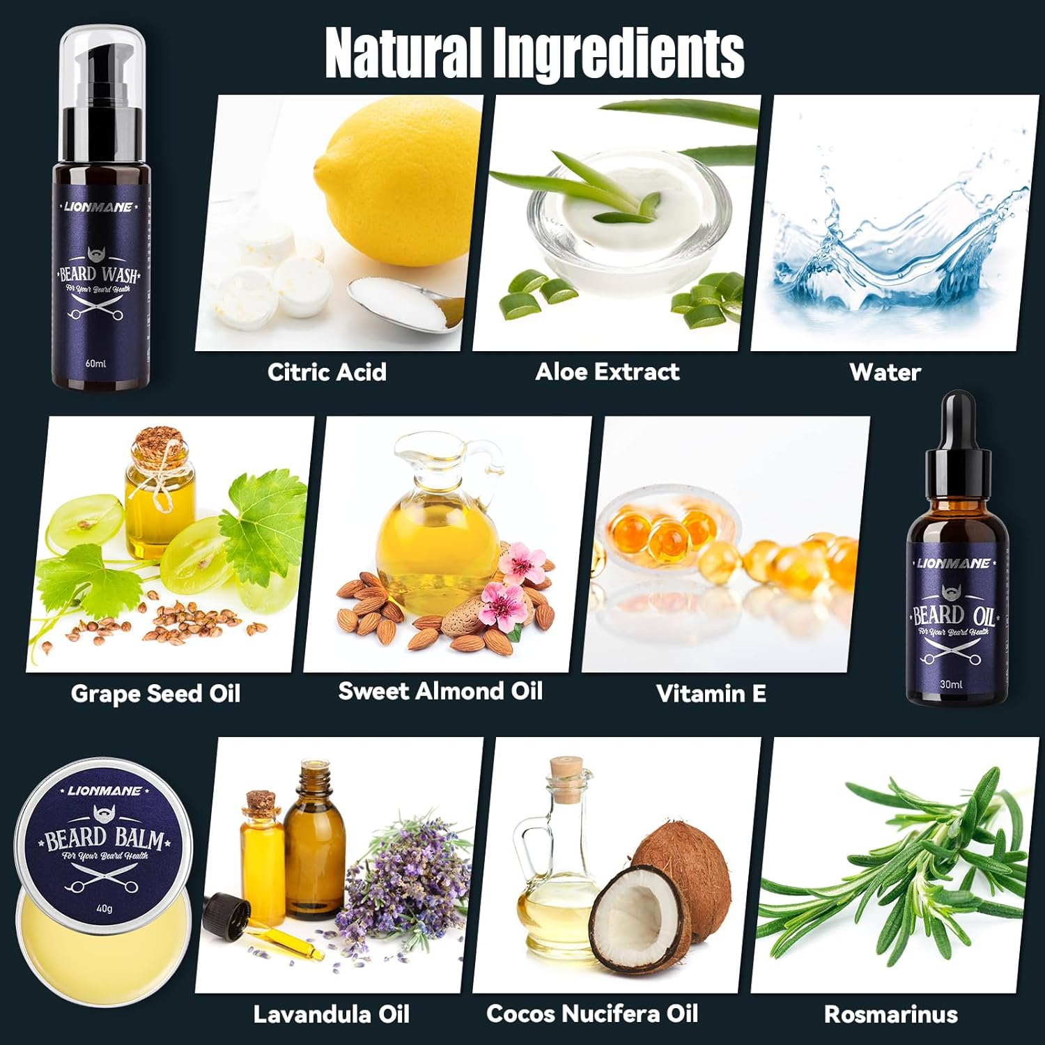 Lionmane Beard Care Kit for Men, Dad Father&rsquo;S Day Gifts, Beard Mustache Grooming Kit-Beard Balm, Beard Wash, Beard Oil, Brush, Scissors, Birthday Anniversary Daily Gifts for Husband/Boyfriend/Him image number 6