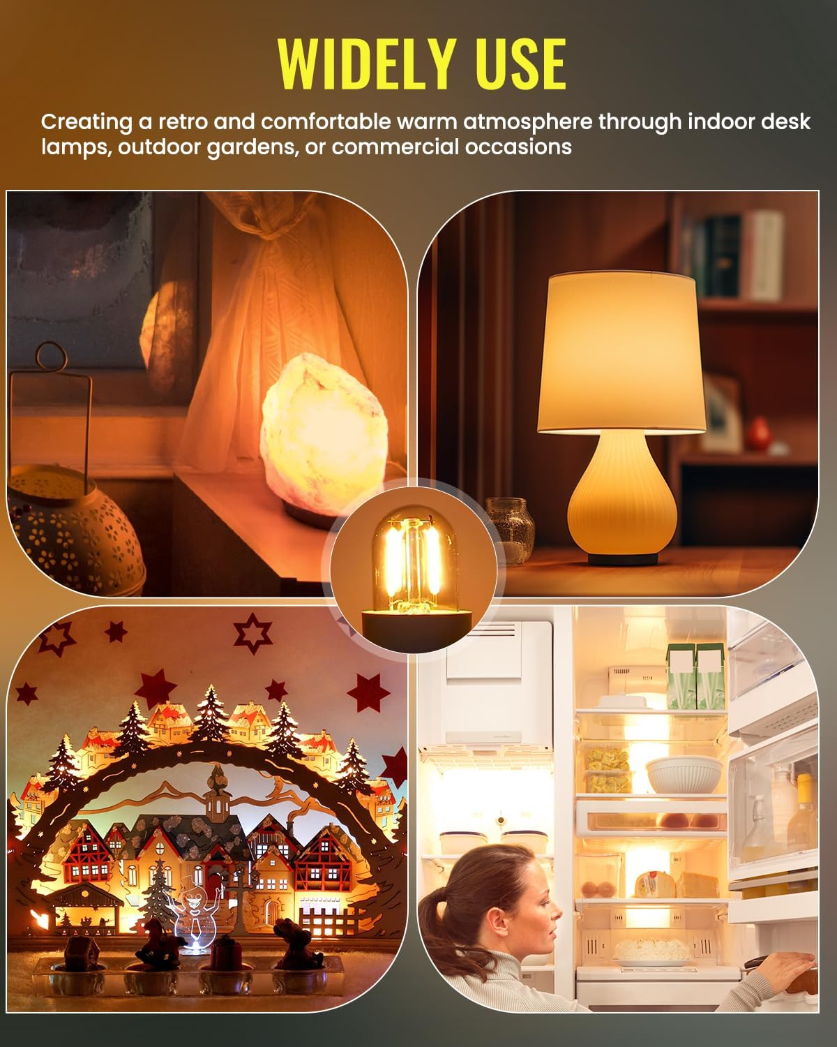 Tobebright 1W E14 LED Bulbs Vintage, Amber Glass E14 LED Filament Bulb, Soft Light Warm White 2200K, SES Small Screw Bulbs, T22 Tubular Glass Bulb, 10W-15W Equivalent, Non-Dimmable, 2 Pack image number 4