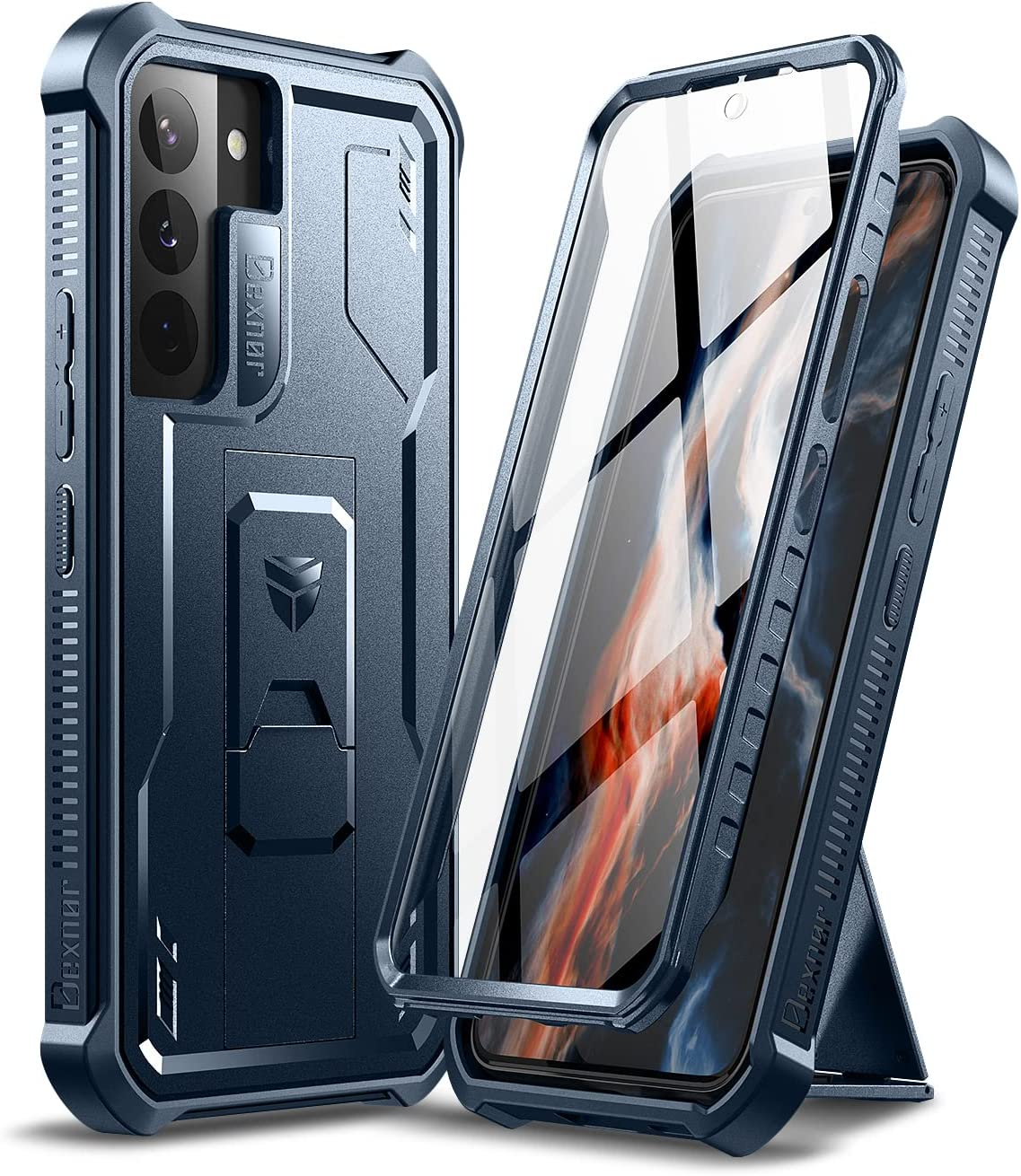 Dexnor Compatible with Samsung Galaxy S22 plus 5G Case with Built-In Screen Protector Military-Grade 360 Full Body Shockproof Bumper Protection Cover with Stand - Navy Blue