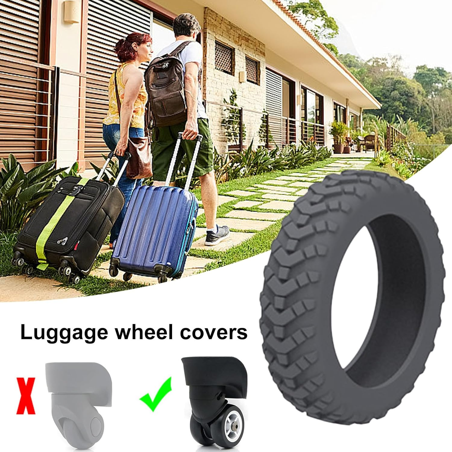 8Pcs Luggage Wheel Covers, Silicone Luggage Wheel Protector Covers, Reduce Noise Shock-Proof Luggage Spinner Wheel Covers image number 5