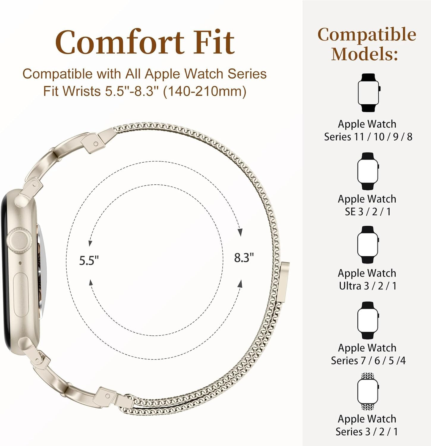 Witzon Mesh Loop Compatible with Apple Watch Bands for Women 40Mm 41Mm 42Mm 44Mm 45Mm 46Mm 49Mm 38Mm Series 10 9 8 7 6 5 4 3 2 1 SE, Metal Stainless Steel Magnetic Strap for Iwatch Bands image number 6