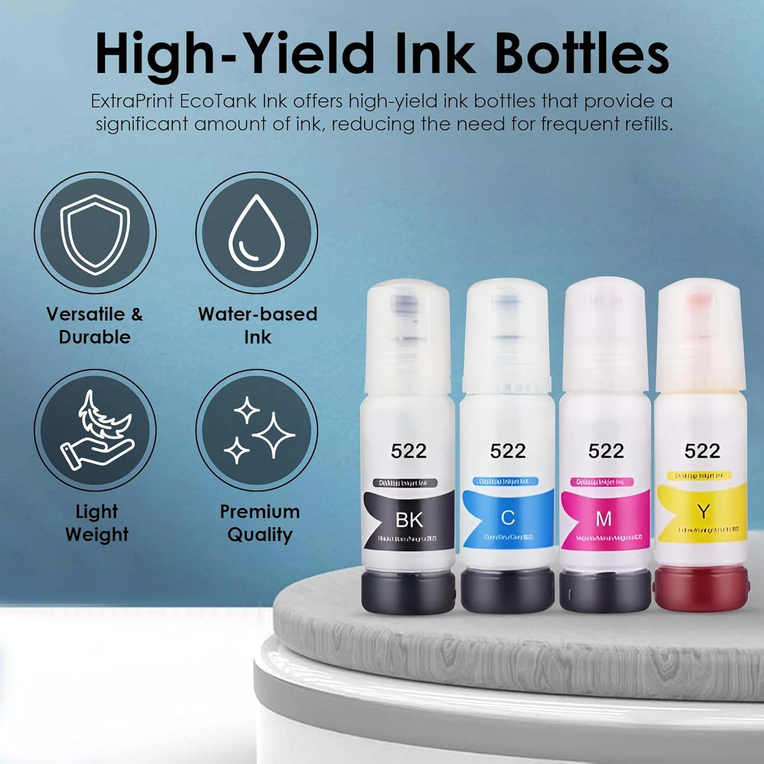 4 Pack Ink Bottle for Epson T522 [1BK+1C+1M+1Y] - Compatible with Epson Ecotank ET-1110 ET-1810 ET-2810 ET-2811 ET-2820 ET-4700 ET-4800, Expression ET-2710 ET-2720 image number 6