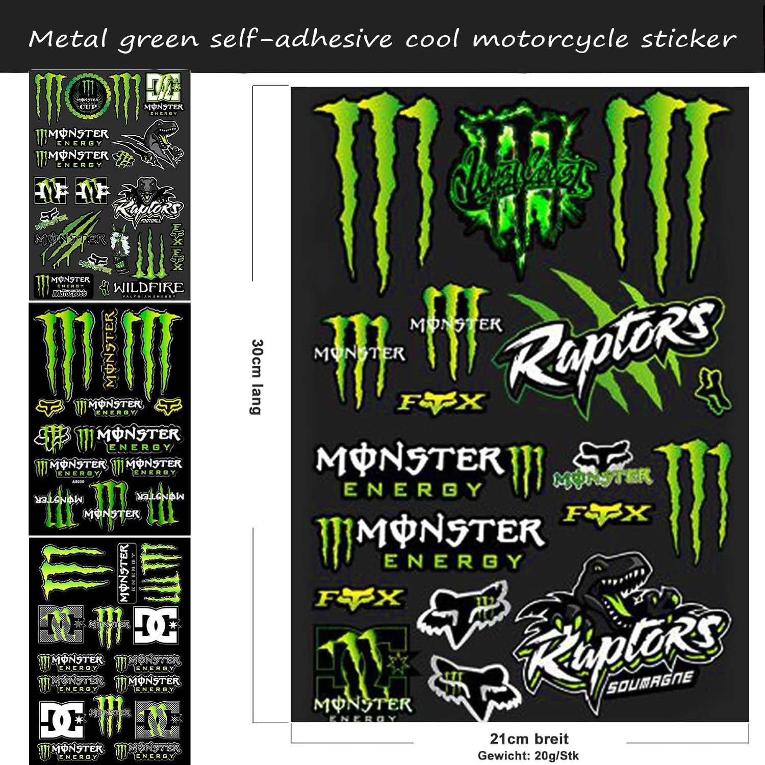 4-Piece Monster Energy Sticker Motorcycle Cool Motorcycle Helmet Sticker - Stickers for Motorcycles, Skateboards, Cars and Off-Road Bikes image number 2