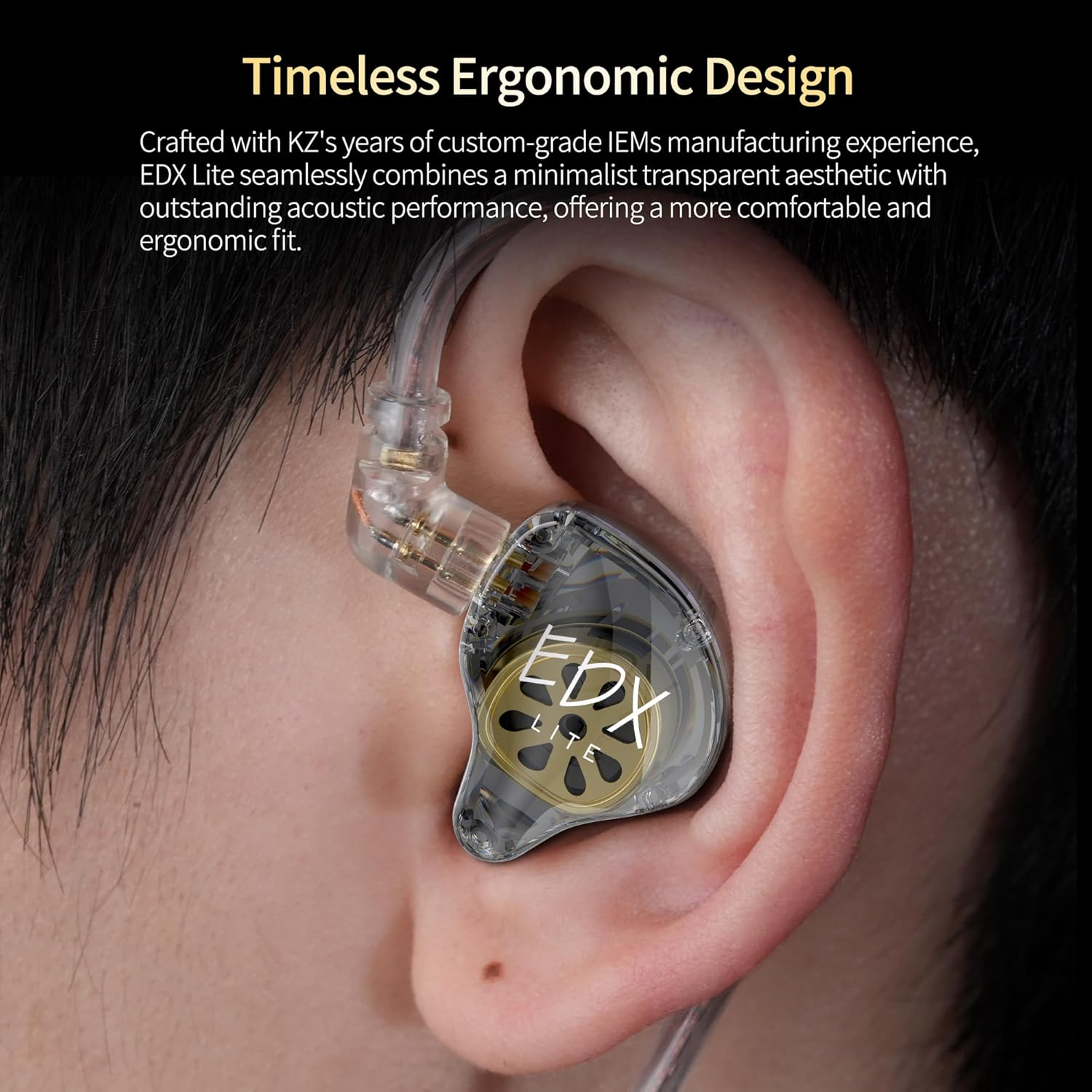 KZ EDX Lite IEM Headphones, Super-Linear Dynamic Driver Unit Wired Earphones, in Ear Monitors 1DD Deep Bass Gaming Earbuds with Removable C Pin IEM Cables for Running (Without Mic, Clear) image number 2