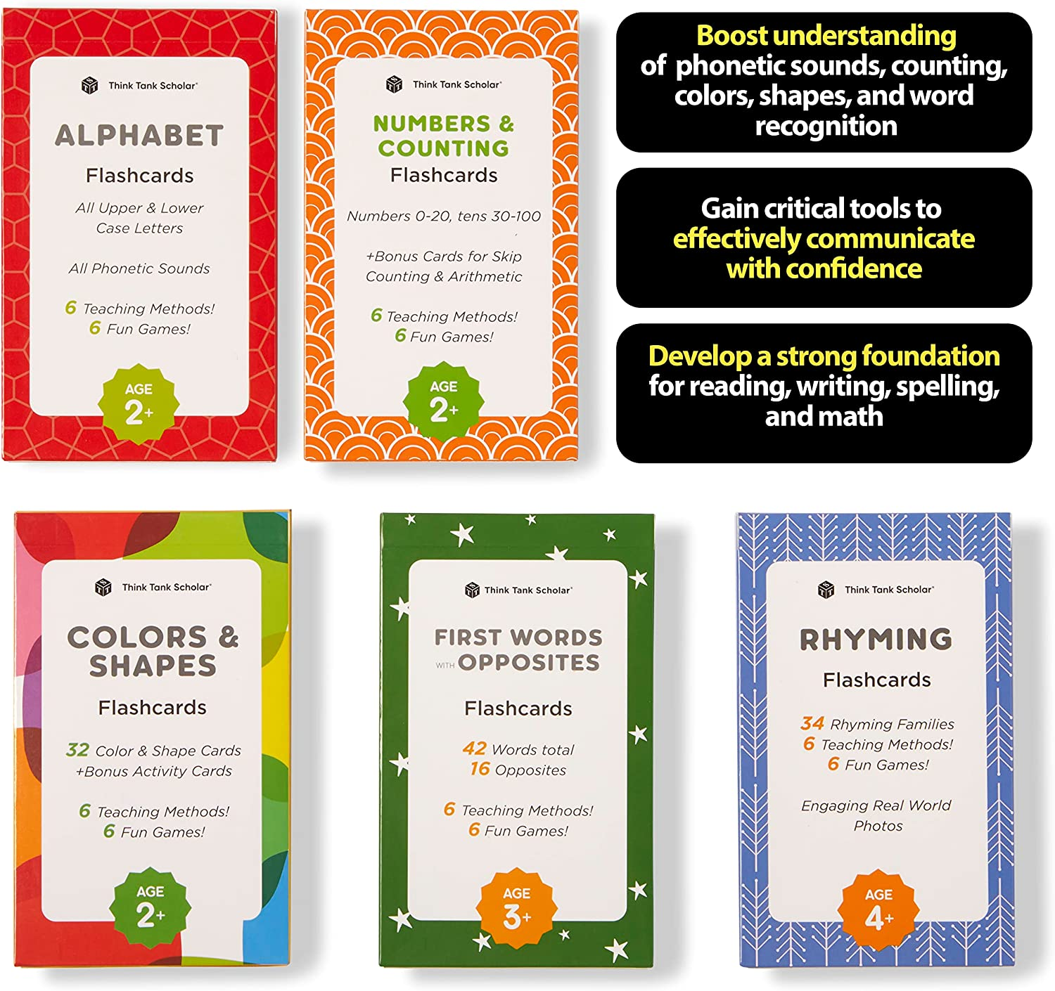 Preschool Flash Cards Learning Bundle - Alphabet, Numbers, Colors, Shapes, First Words, & Rhyming for Toddlers Ages 2-6 image number 5