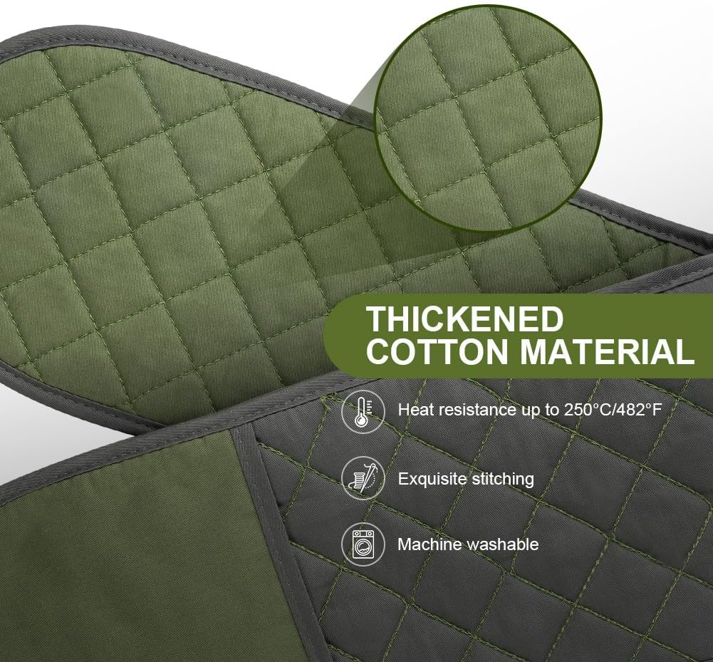 AUAUY 1 PC Double Oven Gloves, 250&deg;C/482&deg;F Heat Resistant BBQ Oven Mittens with Ropes, Exquisite Stitching Design Gloves Oven Mitts, Thick Cotton Oven Glove Mitts for Cooking Baking Grilling, Green image number 6