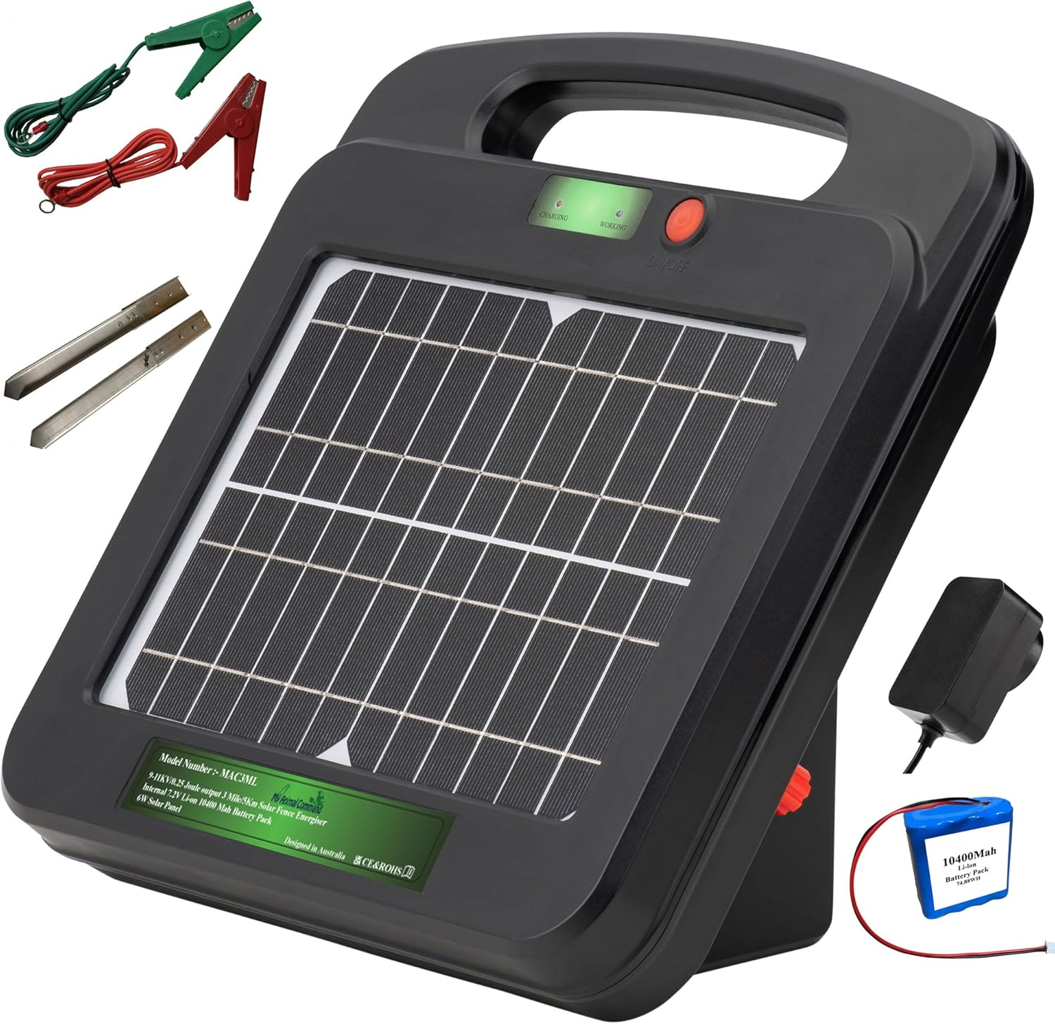 My Animal Command Solar Charger Portable Power Station Pet Fence 3 Mile 0.25 Joules Output (9-11KV) Electric Fence Energizer Containment & Protection of Livestock,Dog, Cats, Pets Easy Installation image number 4