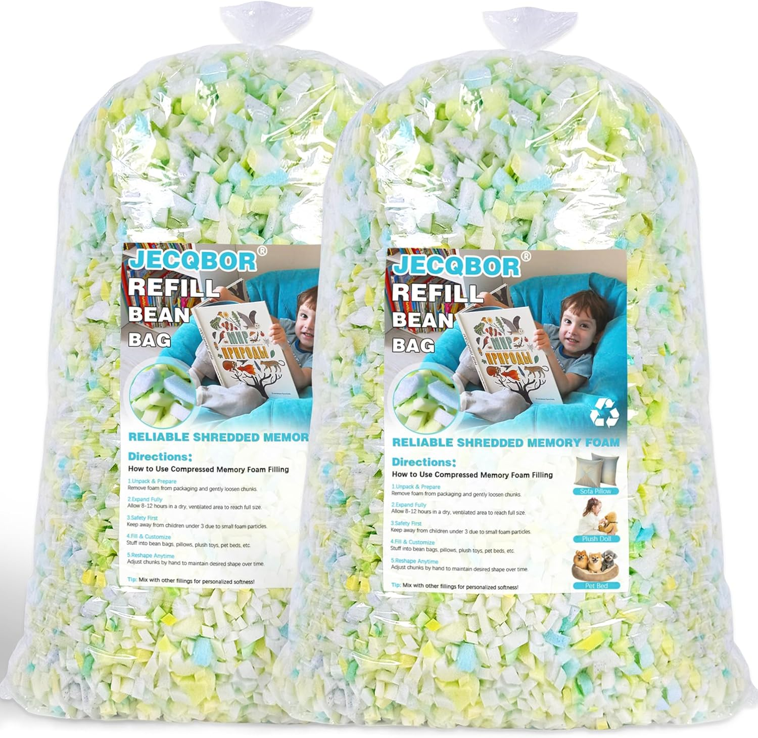 Jecqbor 10Lbs Bean Bag Filling,Bean Bag Filler,Shredded Memory Foam for Bean Bag Chair Stuffing, Real Memory Foam Filler, Memory Foam Stuffing for Bean Bag Sofa, Bean Bags, Dog Beds