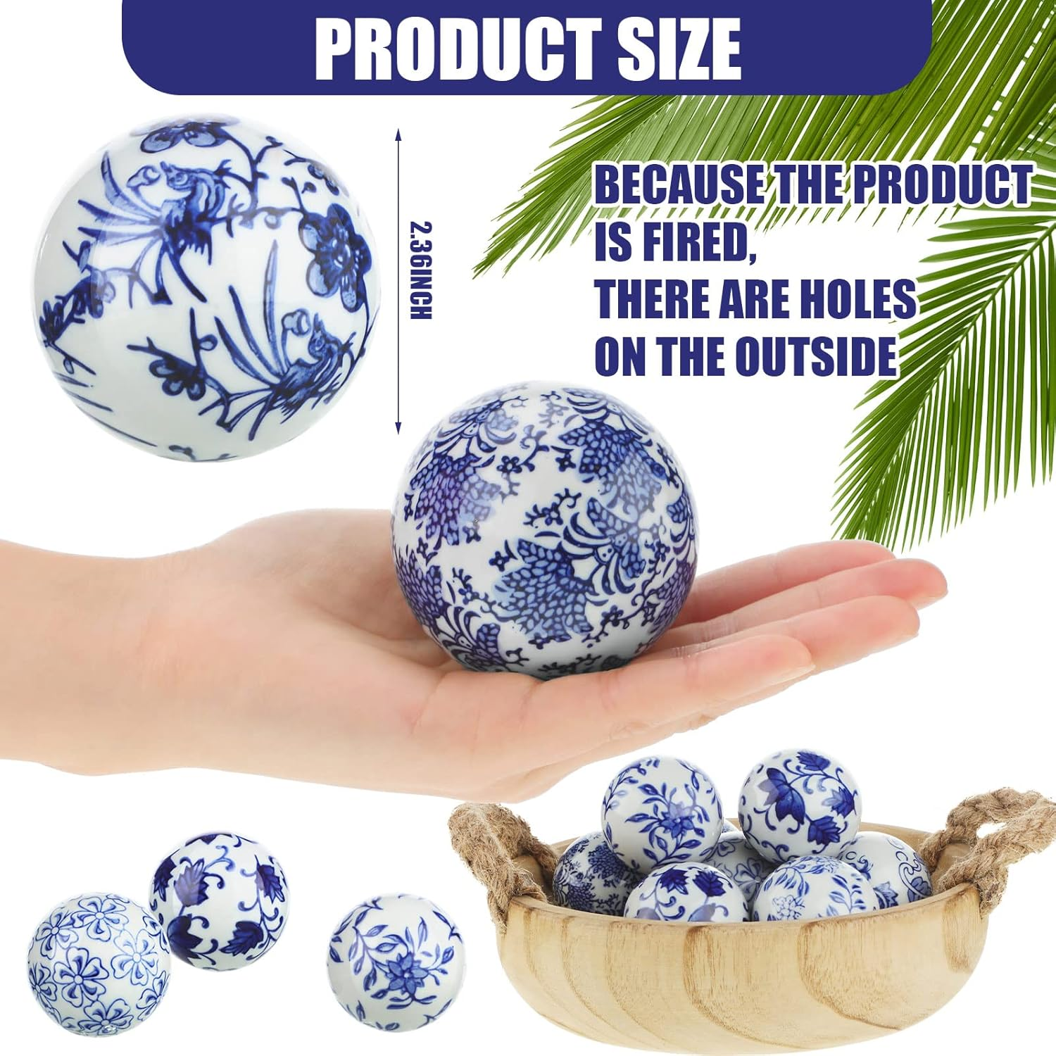 Vesici 9 Pcs Porcelain Balls Decorative Balls for Centerpiece Bowls Decorative Balls Tray Bowl or Basket Decoration for Vases Tables Christmas Home Decoration, Blue and White (Classic Style) image number 3