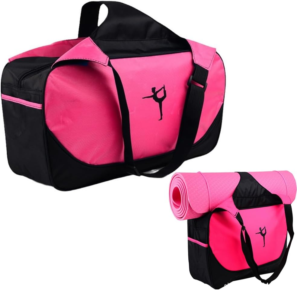 Large Capacity Yoga Bag with Yoga Mat Strap, Fitness Bag, Sports Bag, Travel Bag, Outdoor Handbag; a Handbag Suitable for Travel, Beach, Work, and Sports -Rose Red image number 3
