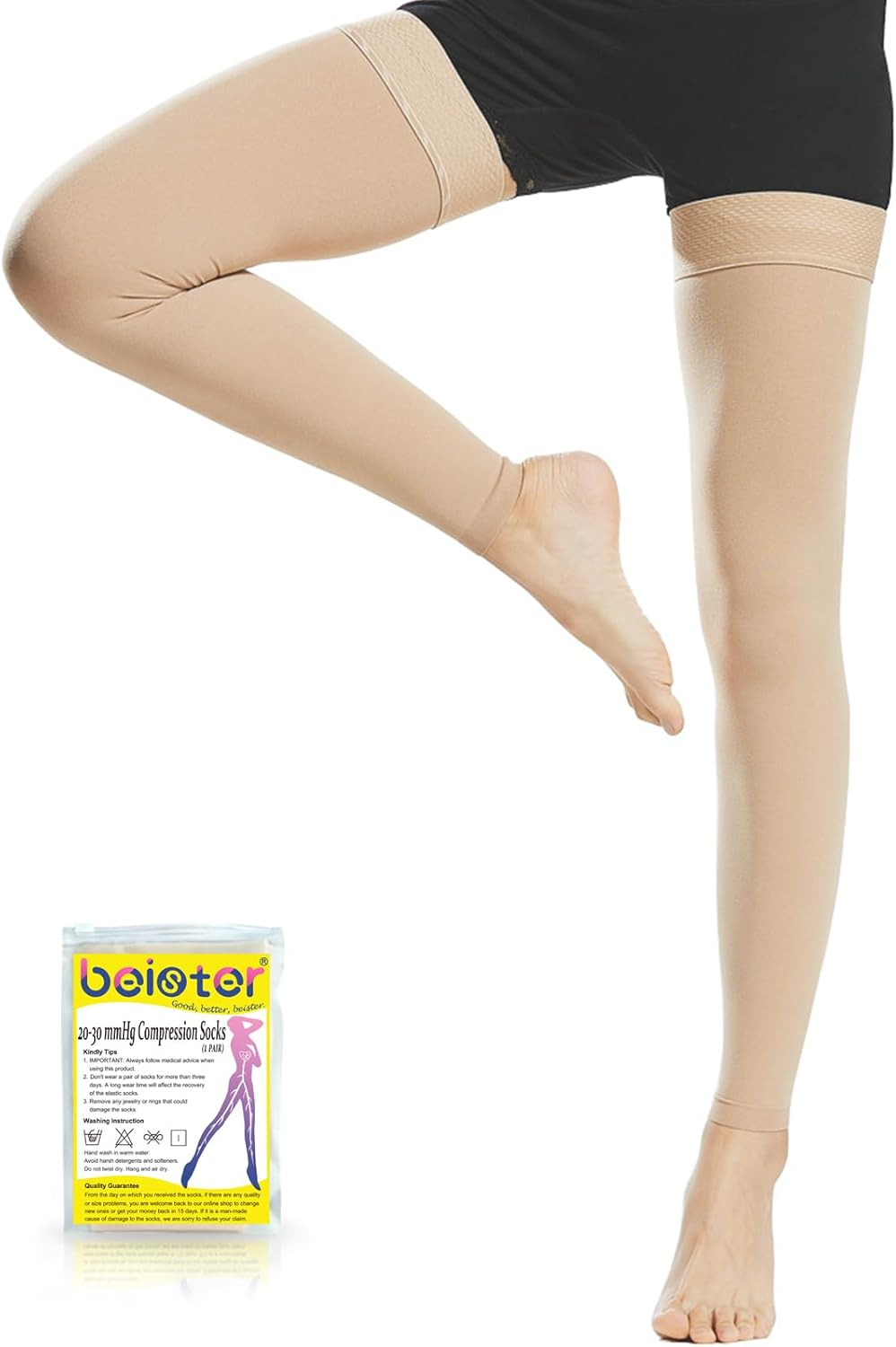 Beister Medical Footless Compression Stockings for Women & Men, Firm 20-30 Mmhg Graduated Support Hosiery with Dot Silicone Band, Thigh High Compression Socks for Veins, Edema, DVT, Shin Splints