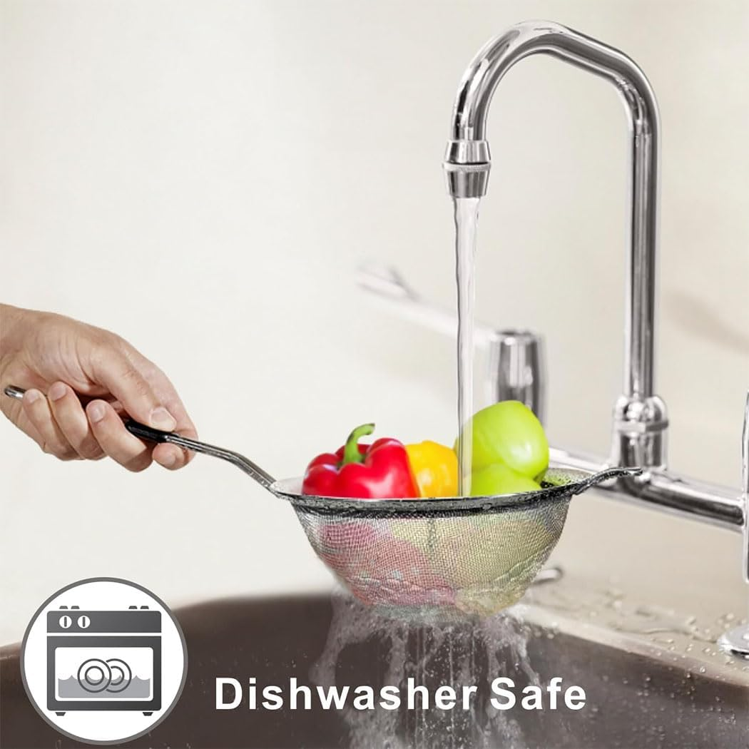 Idopick Fine Mesh Strainers Set of 3,Stainless Steel Strainers Wire Sieve Sifter with Insulated Handle Strainers for Kitchen Gadgets Tools Baking Tools Colander, Food Preparation, Flour Sifter, Rice