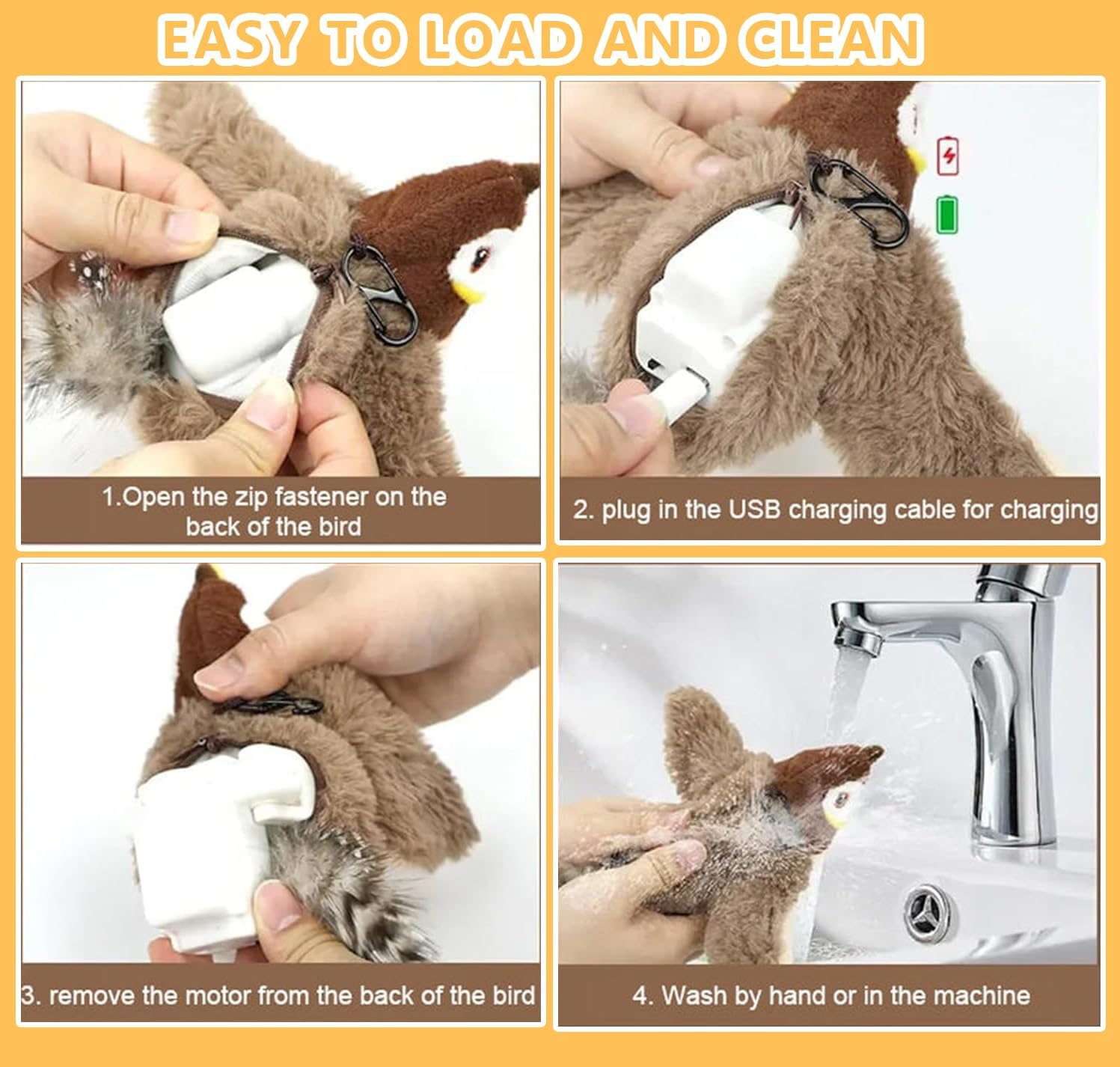 Flappy Bird Cat Toy, Simulated Flying Bird Interactive Cat Toy for Indoor Cats, Flapping Bird Cat Toy, Automatic Flapping Wings Sparrow Catnip Toys, Flappy Bird Toy for Cats to Bite image number 4