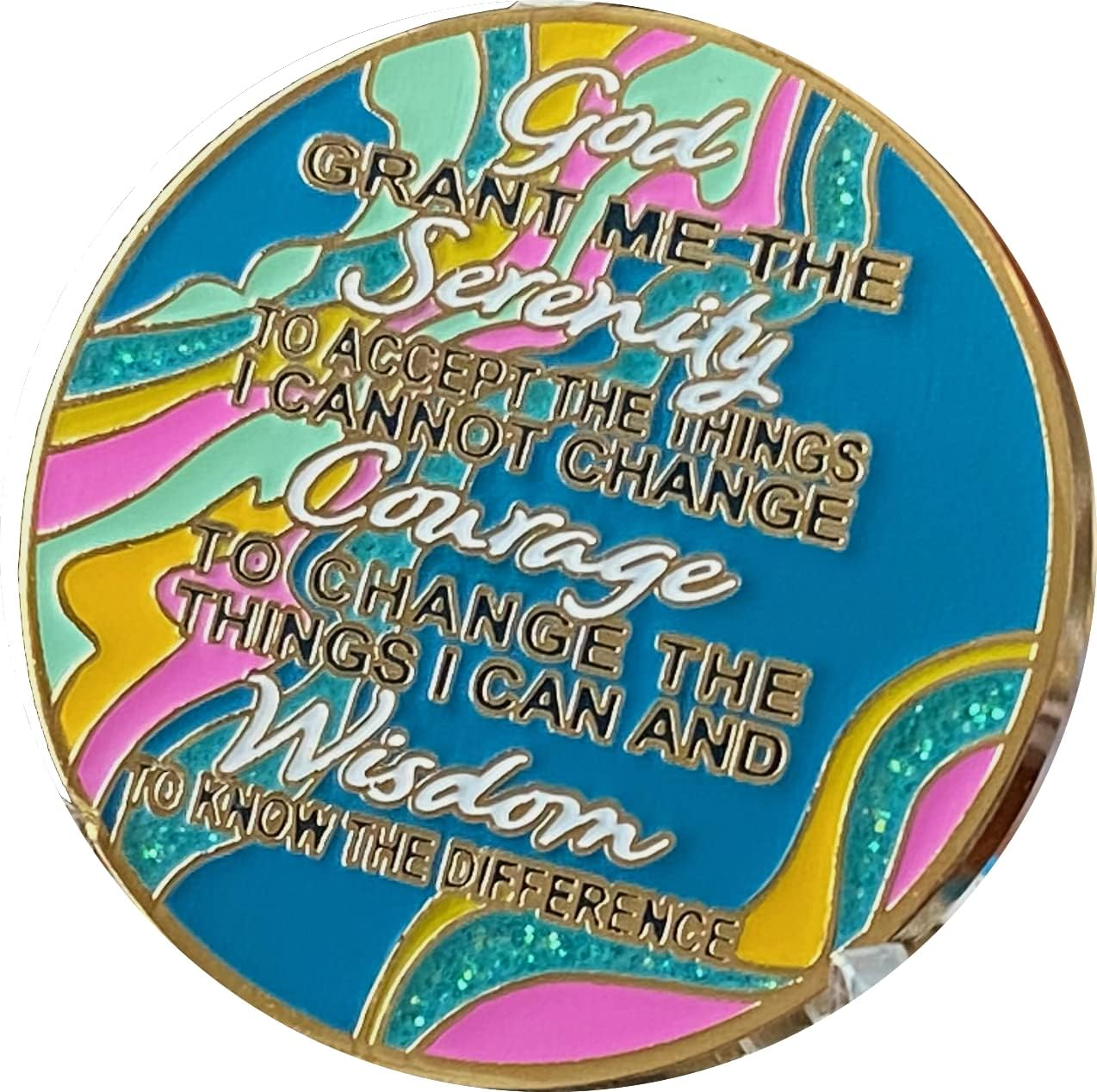 41 Year AA Medallion Marble Tahiti Teal Pink Gold Sobriety Chip, 33Mm, Metal image number 1