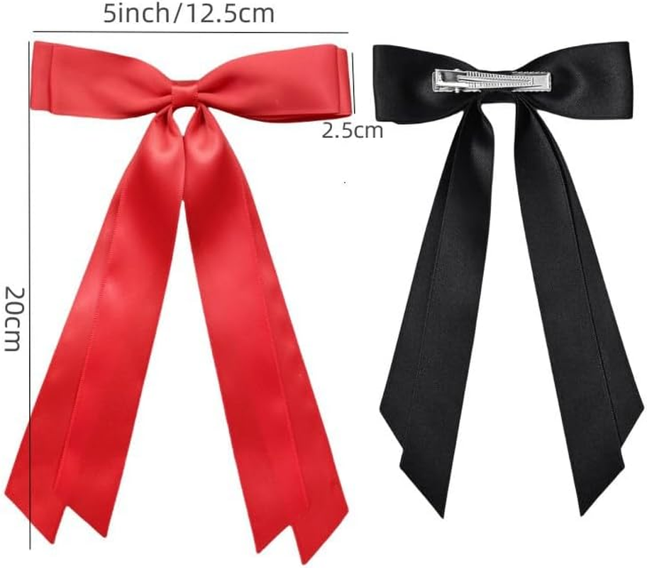 Large Hair Bows Alligator Clip Satin Ribbon Ponytail Hair Barrettes with Long Tail Wedding Dress Decor Accessories for Women (Royal Blue, 12.5 * 20CM) image number 4