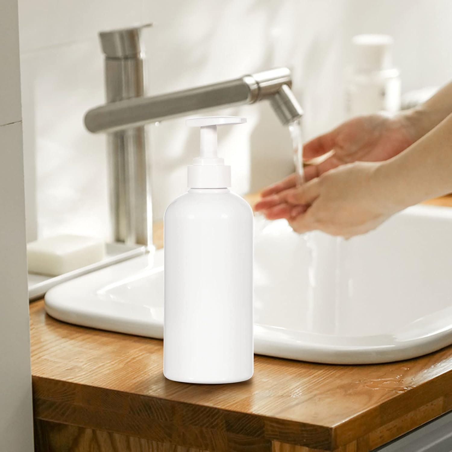 Yeeco Shampoo Bottles Refillable with Pump White Shampoo and Conditioner Pump Bottle Dispenser with Waterproof Labels 16.9Oz/500Ml 3 Packs, Shampoo Bottles for Bathroom, Kitchen, Hotel image number 3