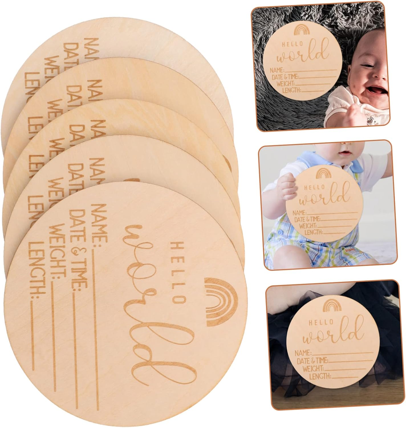 SECFOU 5Pcs Newborn Name Announcement Sign Cherished Shower Photo Props for Memory Recording Design Keepsake Cards for Parents image number 5