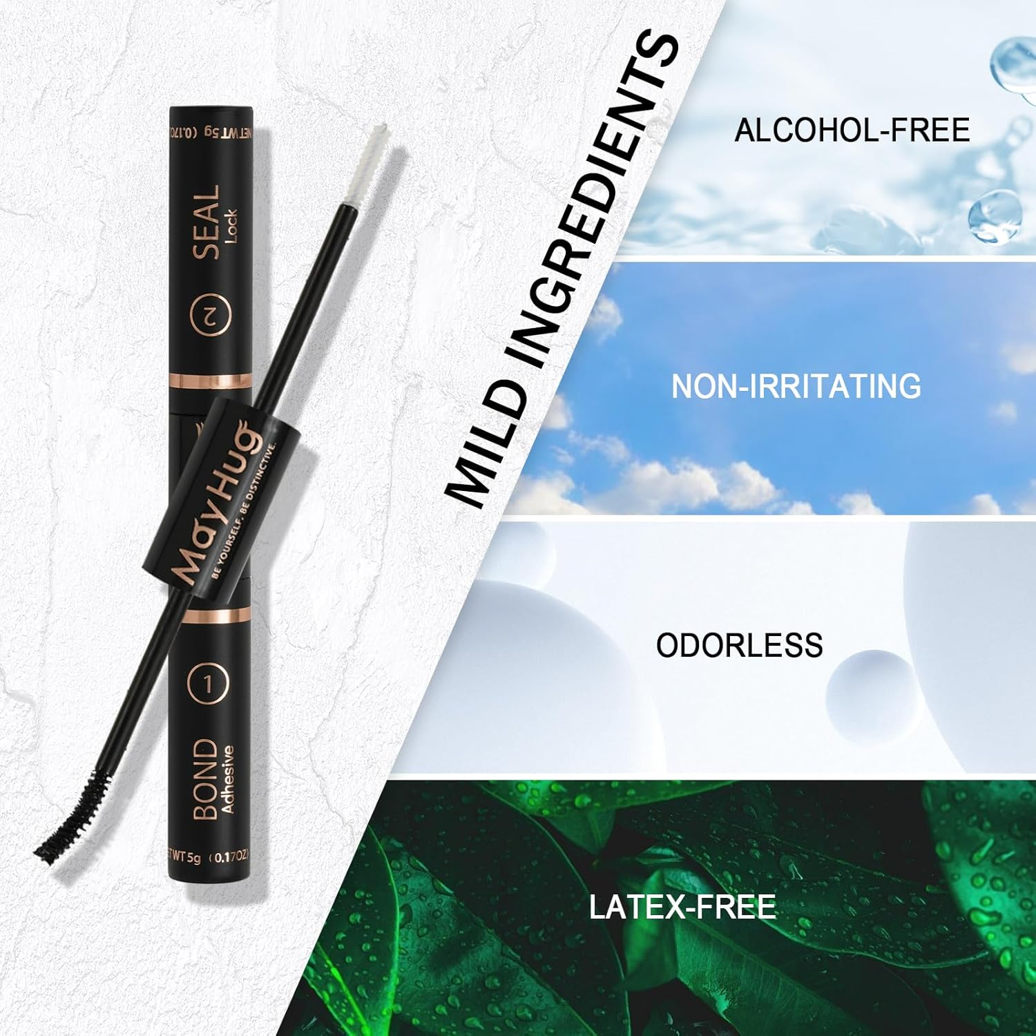 Mayhug Lash Bond and Seal, 2 in 1 Lash Glue Long Lasting Strong Hold, 10Ml Lash Bond and Seal Waterproof Lash Cluster Glue for DIY Lash Clusters, Gentle Lash Glue (Black) image number 1