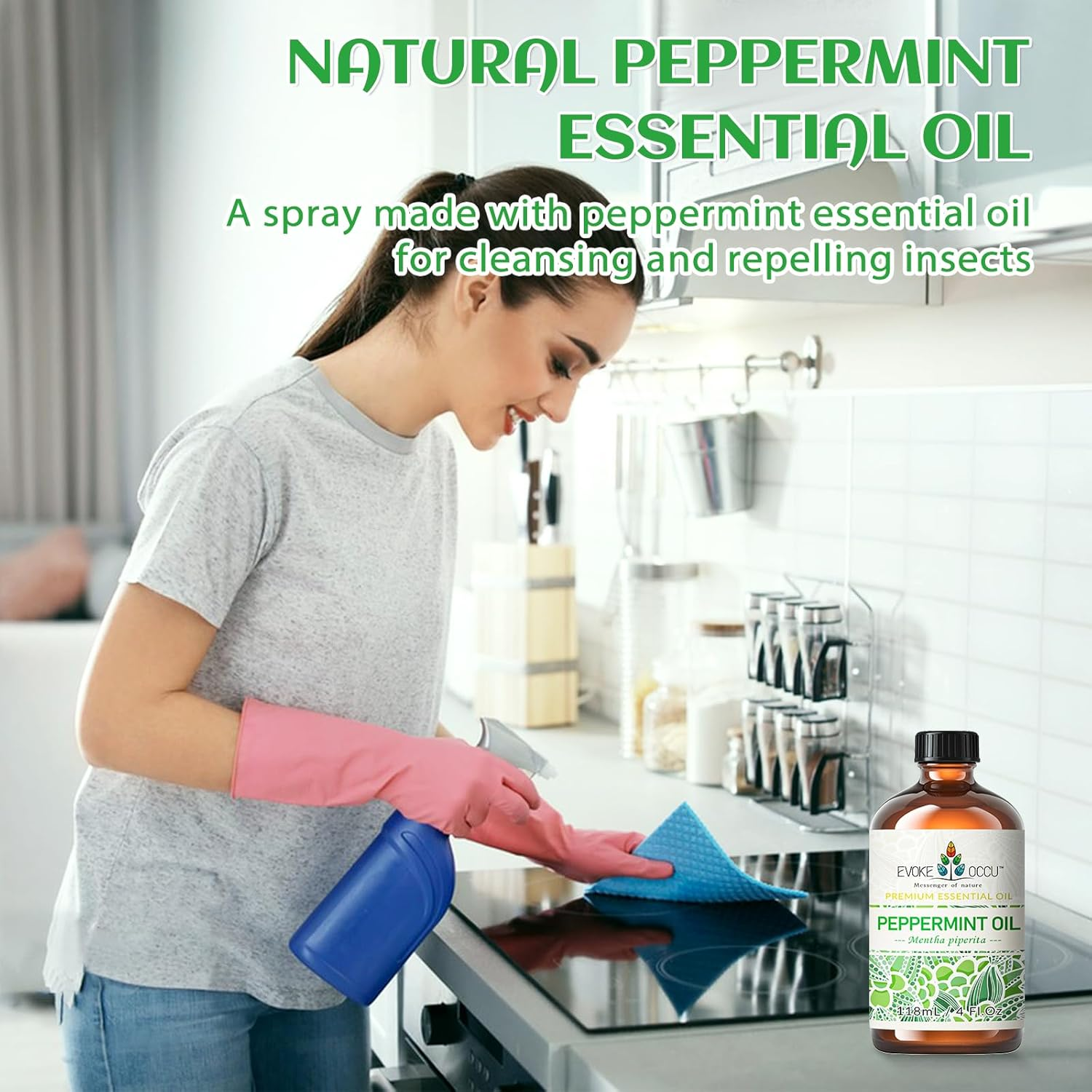 EVOKE OCCU Peppermint Essential Oil, for Natural Small Animal Deterrent, Mind Clarity Boost, Multi-Surface Cleaner, Skin & Hair Care, 100% Pure and Natural Undiluted- 118Ml image number 6