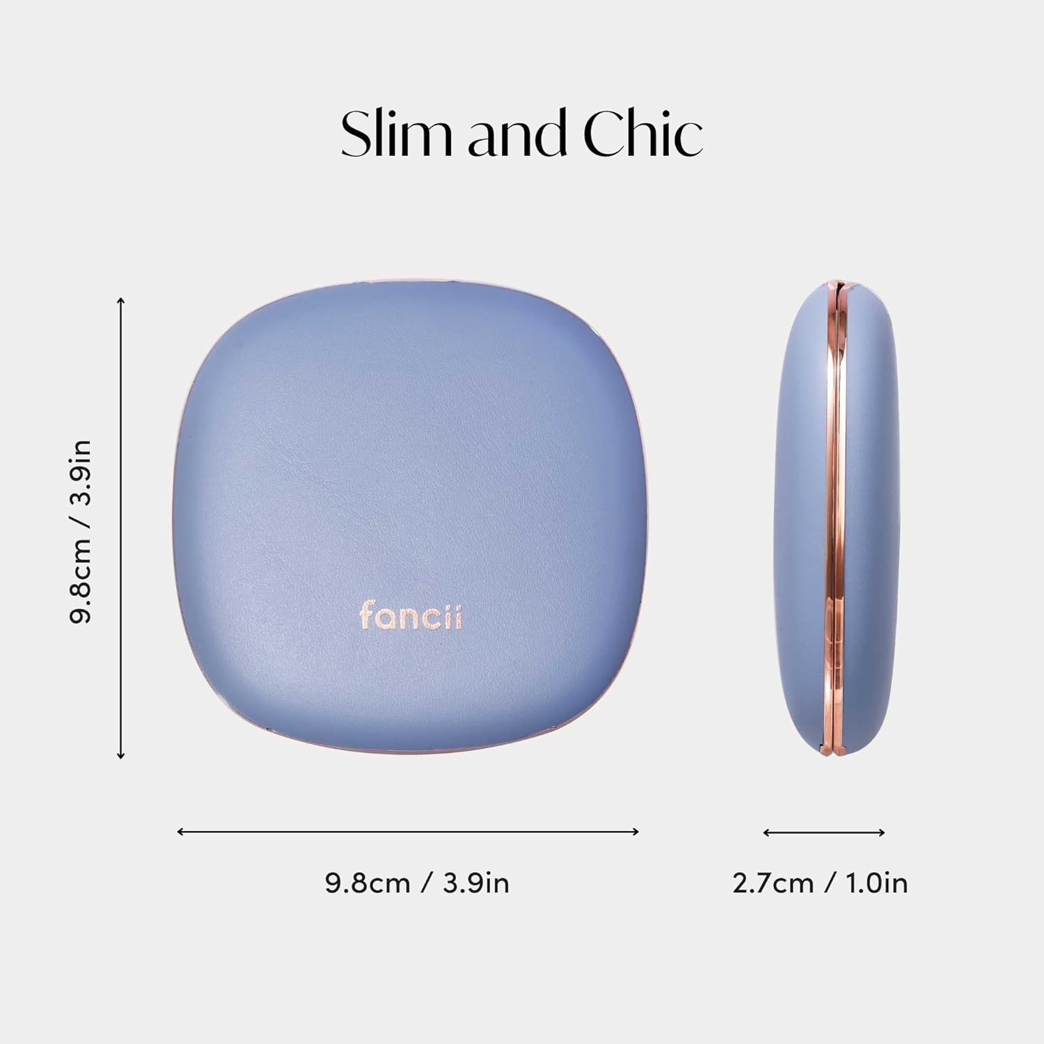 Fancii Mila 2 LED Lighted Compact Makeup Mirror, Rechargeable, 10X /1X Magnifying, Tru-Glow Light System, Vegan Leather, Small Travel Mirror for Purses (Harbor Blue) image number 1