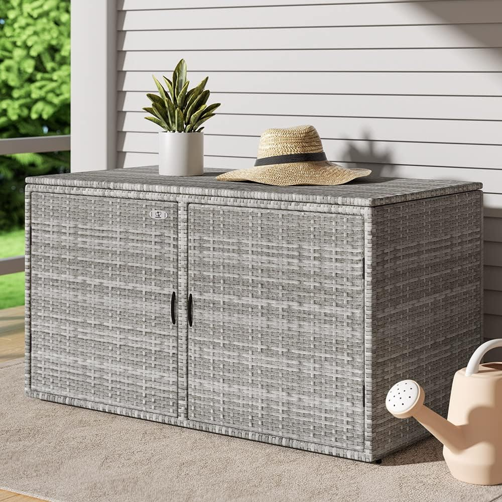 Gardeon Outdoor Storage Cabinet, 63Cm Tall Wicker Cupboard Tool Box Garden Shed Shelving Storages Bench Tools Chest Organiser Home Furniture Garage Setting, Lockable Adjustable Shelves Grey image number 3