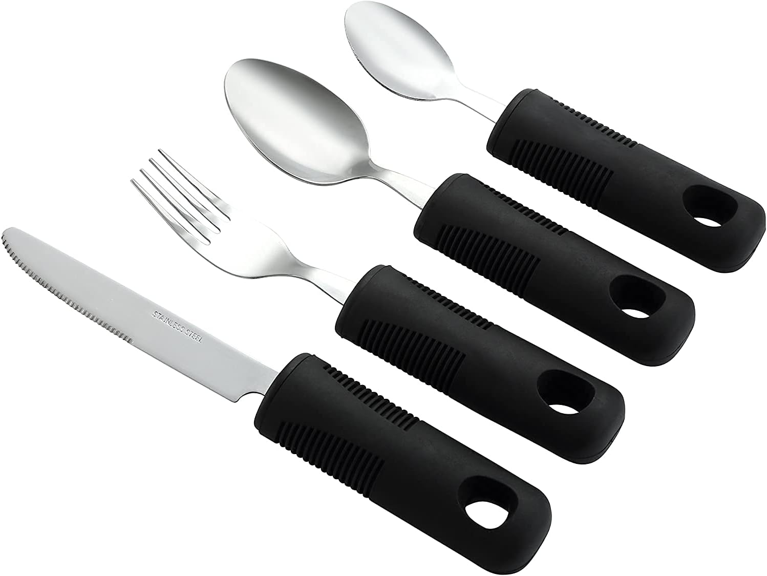 Extra Wide Handles Easy Grip Cutlery Set, Chunky Handles, Corfort Grips Disability Ideal Dining Aid for Elderly Disabled Arthritis Parkinson'S Disease Tremors Sufferers (4PCS Black) image number 1