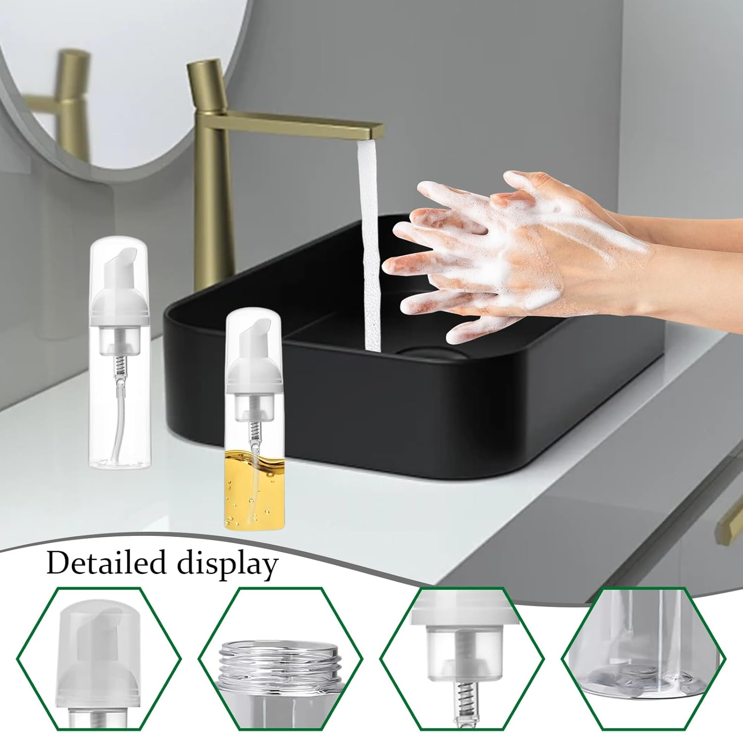 INCAUCA 2 Oz/60Ml Foam Pump Bottle Dispenser 6 PCS, Travel Size Foaming Soap Dispenser, Small Hand Soap Dispenser Refillable, Empty Containers for Toiletries Liquid, Lash Cleanser, Shampoo - 30Ml image number 5