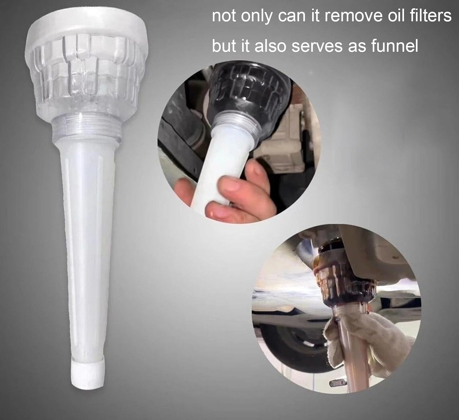 Oil Filter Removal Funnel Tool, Hands Free Automotive Oil Change Accessory, Universal for Most Cars and Trucks