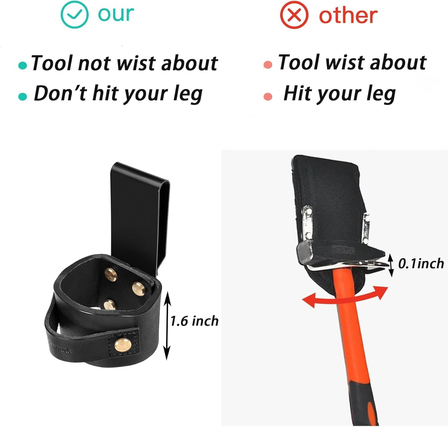 Hammer Holder,Hammer Holder for Belt,Hammer Loop,Hammer Holster,Clip-On Tool Belt Holster Holds Hammers,Hatchet, or Mallet. image number 6