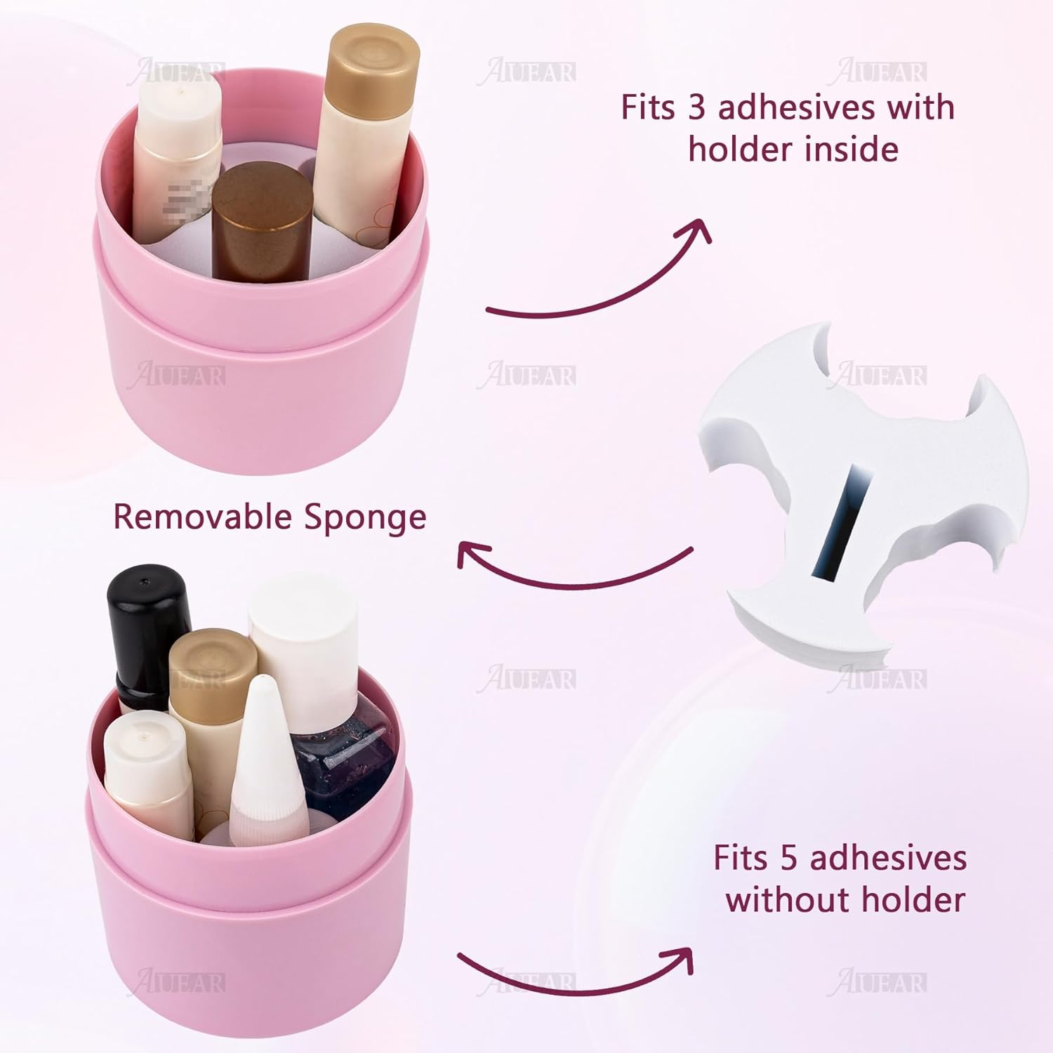 AUEAR, Eyelash Glue Storage Tank Lash Extension Organizers Activated Carbon Sealed Storage Jar Leak Proof Container Cylinder (Pink) image number 2