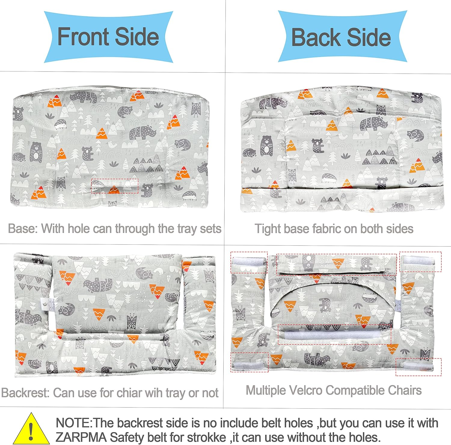 ZARPMA Highchair Cushion Compatible with Tripp Trapp Chiar High Chair Insert Cotton Fabric Cover Filled with Cotton Padding (Grey Forest) (Grey Forest)