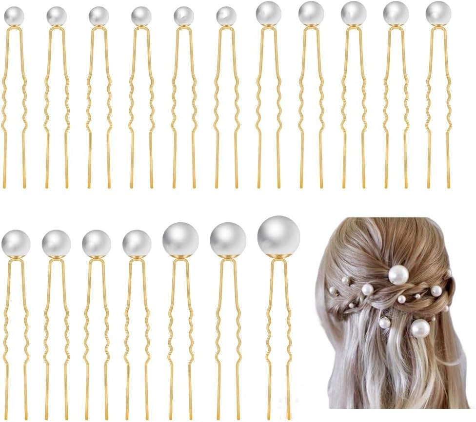 18 Pieces Pearl Hair Pins Bridal Hair Styling Pins,Naisfei Wedding Pearl Hair Pins Bridal Hair Pins Pearl Hair Accessories, U Shaped Pearl Flower Bobby Pins for Girls (6 Sizes) image number 3