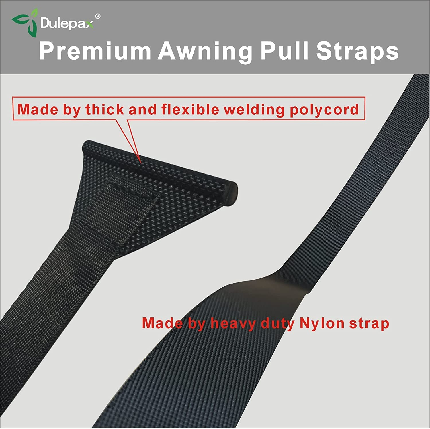 Dulepax RV Awning Pull Straps, 96 Inches Long Straps with Welding Polycord Technology. Universal Patio Awning Pull Straps (2 Units) Black image number 6